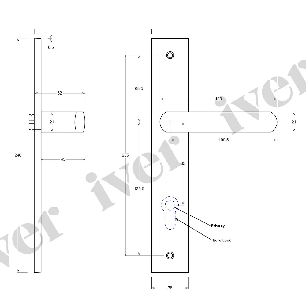 Iver Osaka Door Lever Handle on Rectangular Backplate Satin Nickel - Image 3