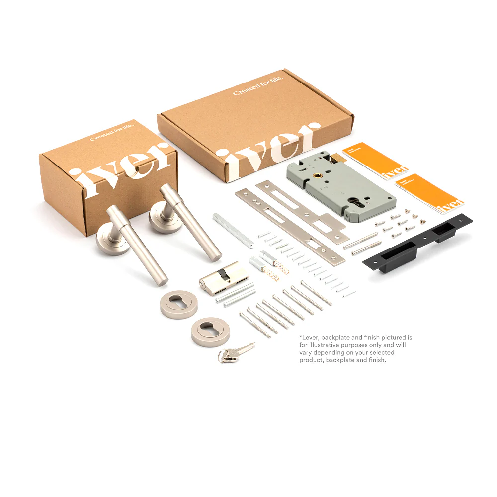 Iver Osaka Door Lever Handle on Square Rose Entrance Kit Key/Key - Available in Various Finishes - Image 2