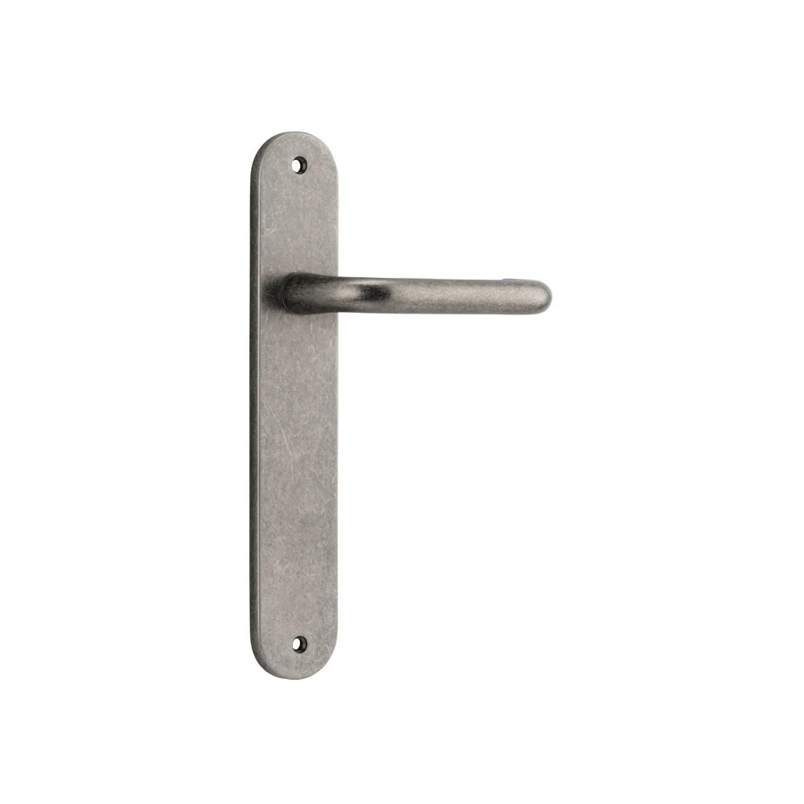 Iver Oslo Lever Door Handle on Oval Backplate Distressed Nickel - Image 2