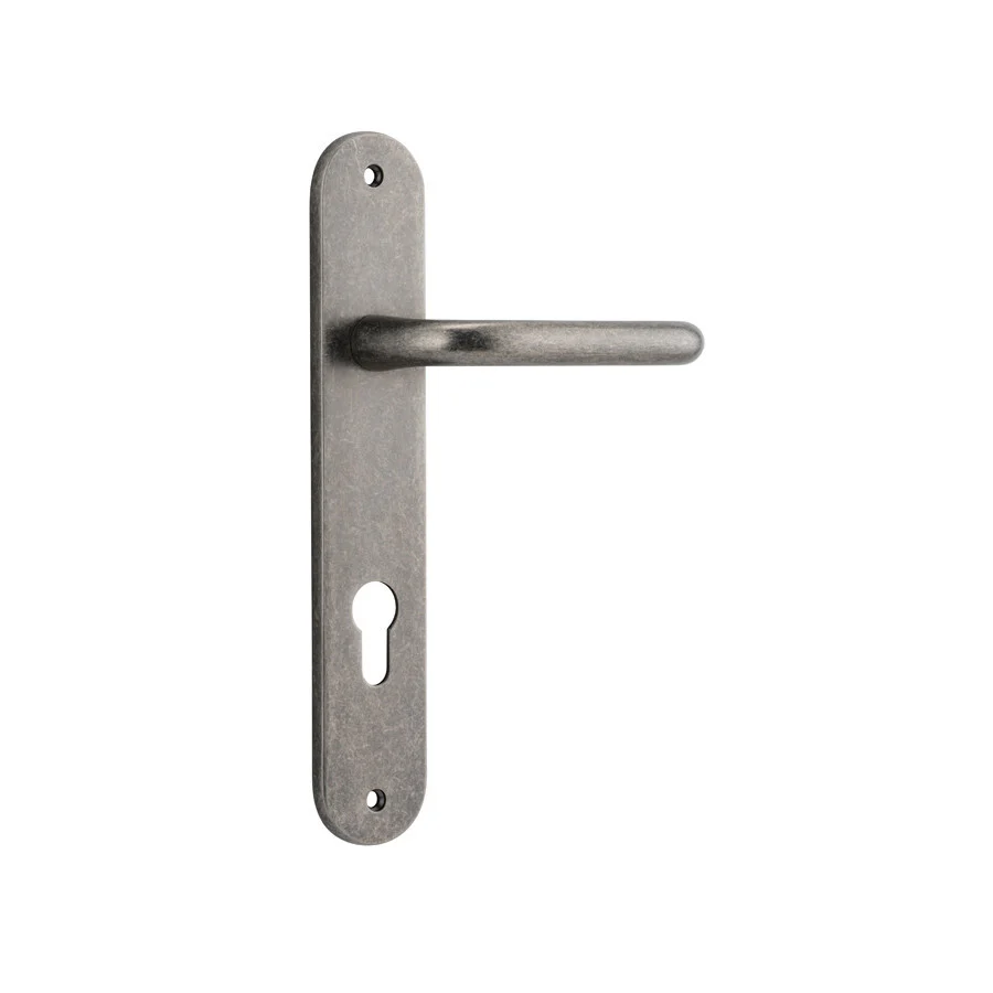 Iver Oslo Lever Door Handle on Oval Backplate Distressed Nickel - Image 3