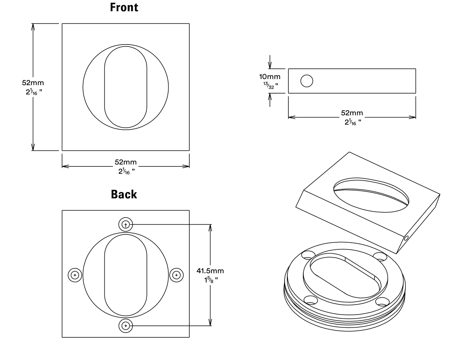 Iver Oval Escutcheon Square Concealed Fix Pair - Available in Various Finishes - Image 2