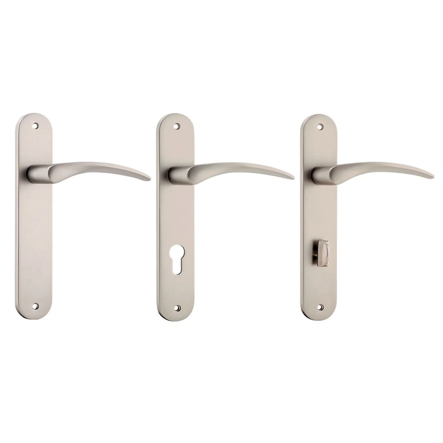 Iver Oxford Door Lever Handle on Oval Backplate Satin Nickel