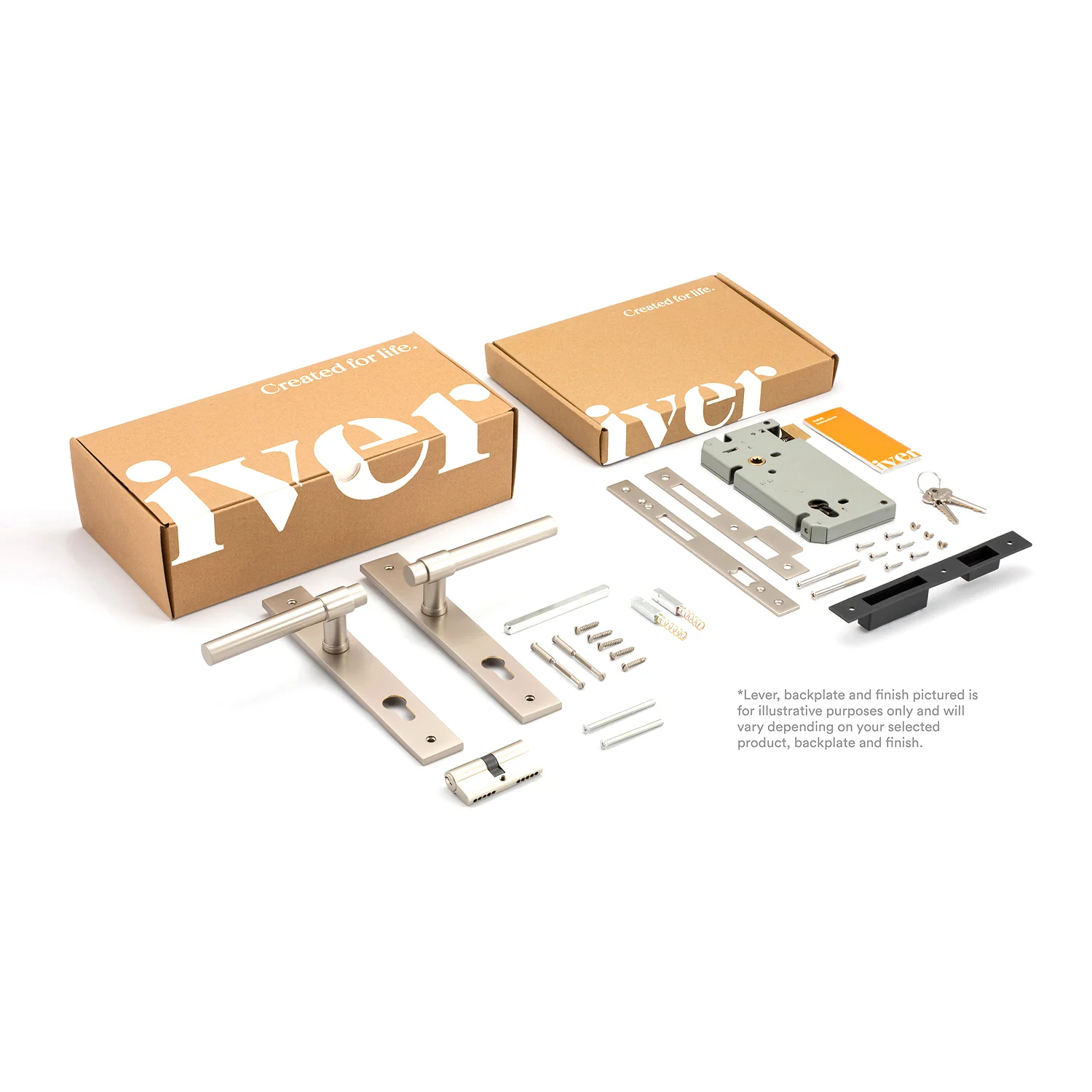 Iver Oxford Door Lever Handle on Rectangular Backplate Entrance Kit Key/Key - Image 2