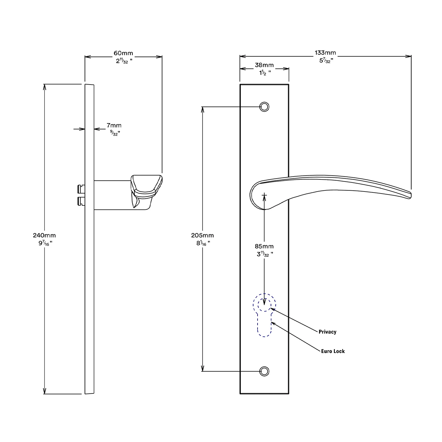 Iver Oxford Door Lever Handle on Rectangular Backplate Entrance Kit Key/Key - Image 3