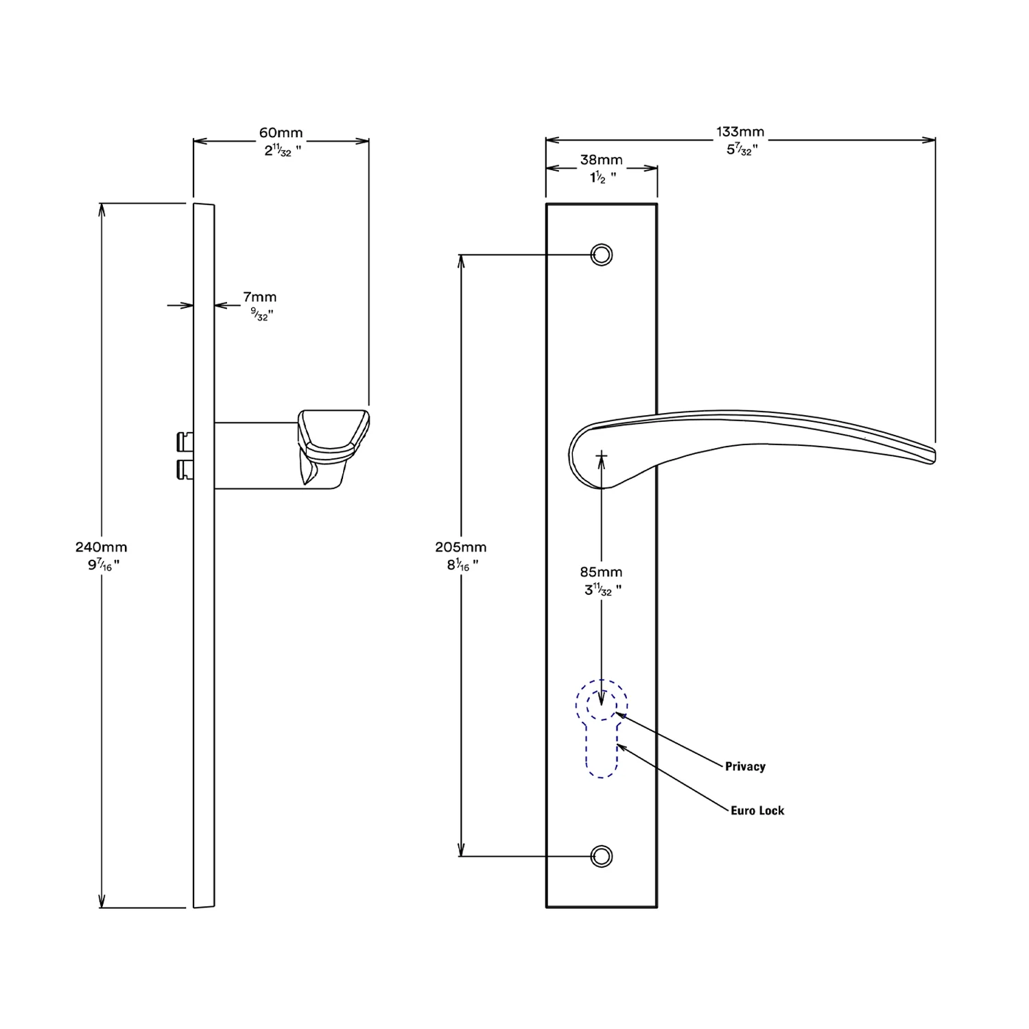 Iver Oxford Door Lever Handle on Rectangular Backplate Entrance Kit Key/Thumb - Image 3