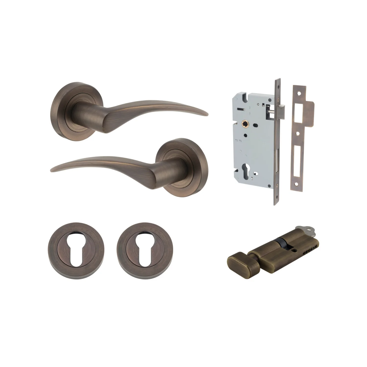 Iver Oxford Door Lever Handle on Round Rose Entrance Kit Key/Thumb - Available in Various Finishes - Image 10