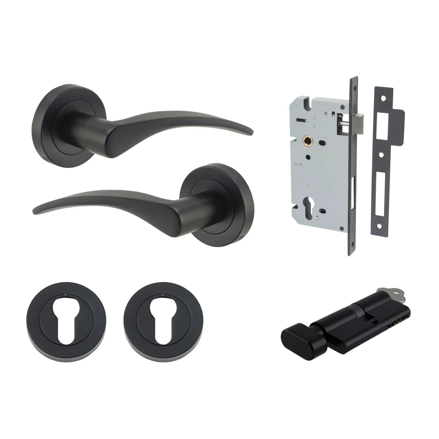Iver Oxford Door Lever Handle on Round Rose Entrance Kit Key/Thumb - Available in Various Finishes - Image 8