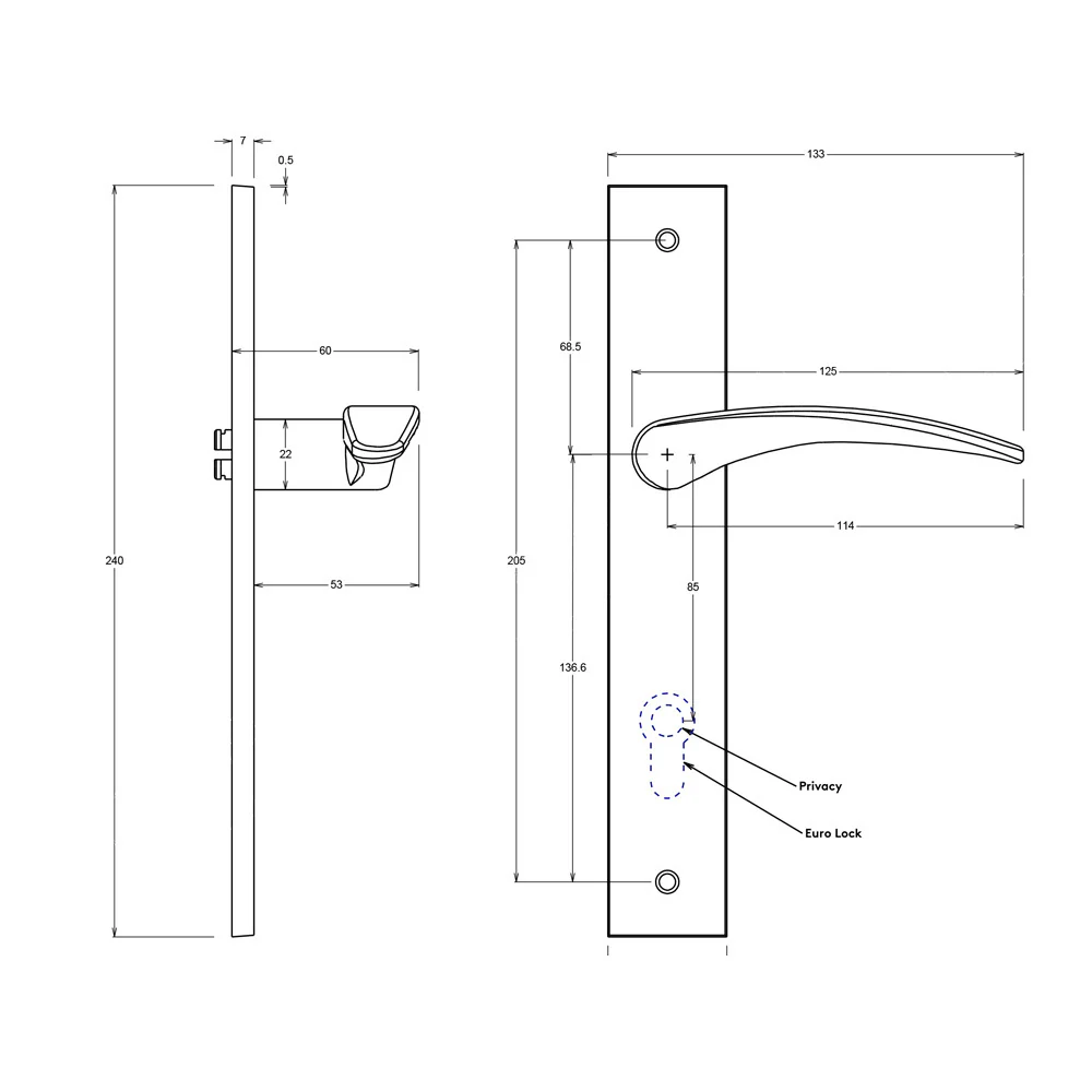 Iver Oxford Door Lever on Rectangular Backplate Privacy Kit with Turn - Image 2