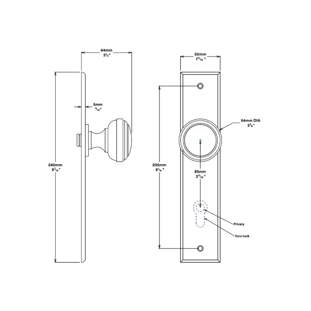 Iver Paddington Door Knob on Chamfered Backplate Brushed Brass - Image 2
