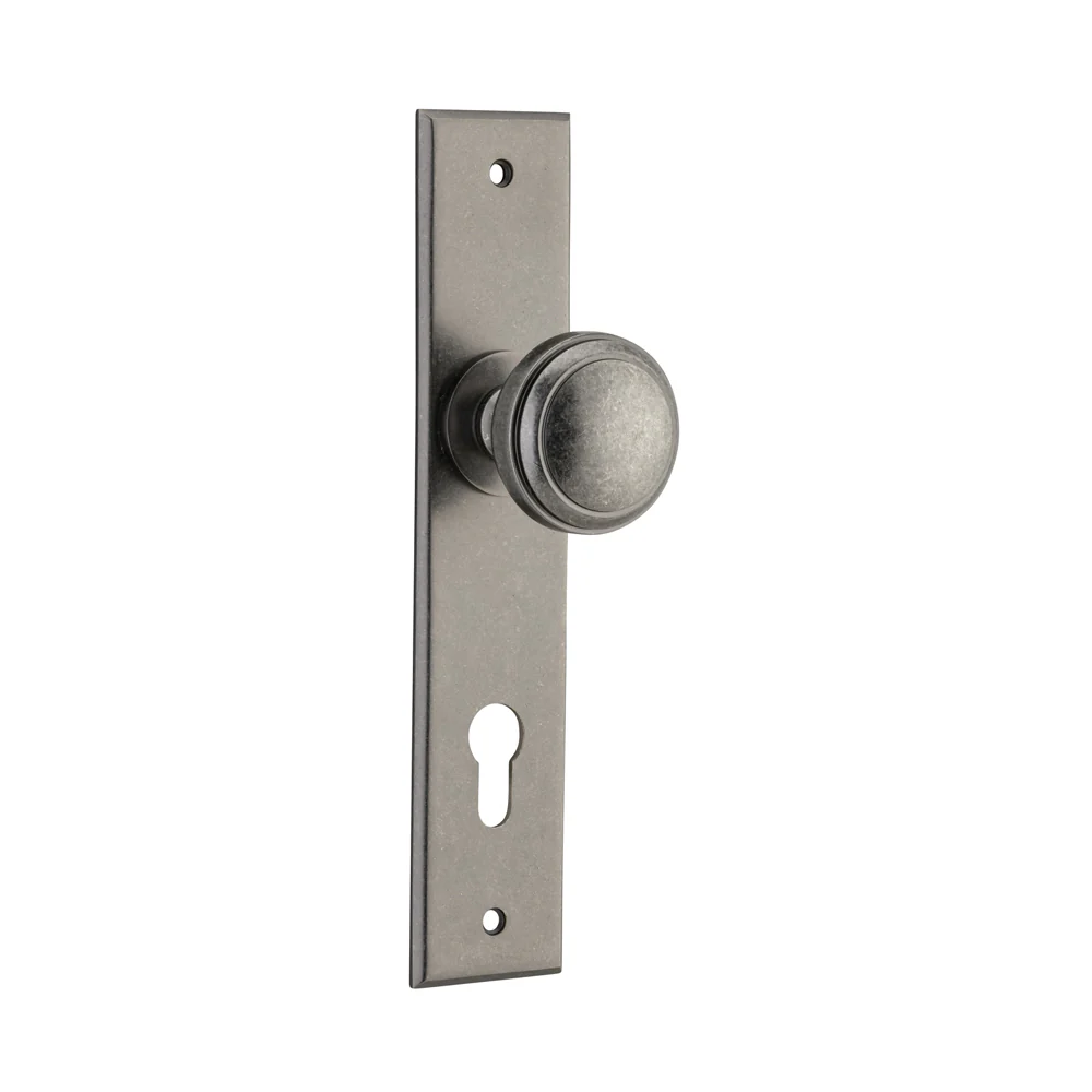 Iver Paddington Door Knob on Chamfered Backplate Distressed Nickel - Image 5