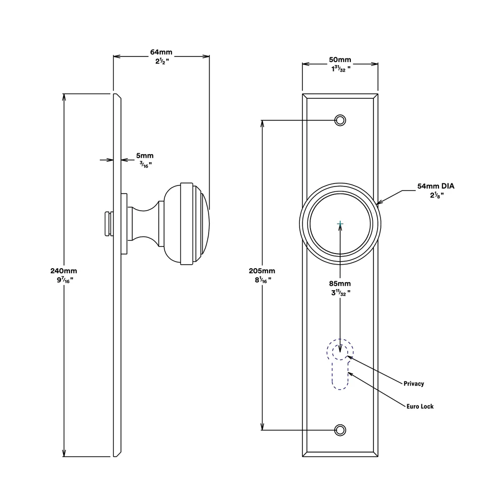 Iver Paddington Door Knob on Chamfered Backplate Polished Nickel - Image 3