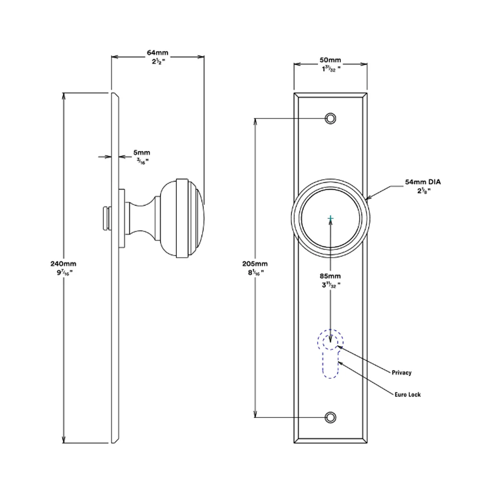 Iver Paddington Door Knob on Chamfered Backplate Satin Nickel - Image 2