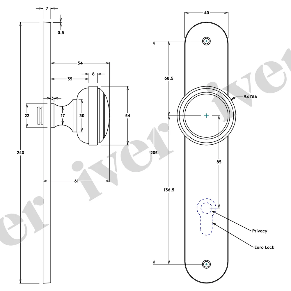 Iver Paddington Door Knob on Oval Backplate Satin Nickel - Image 3