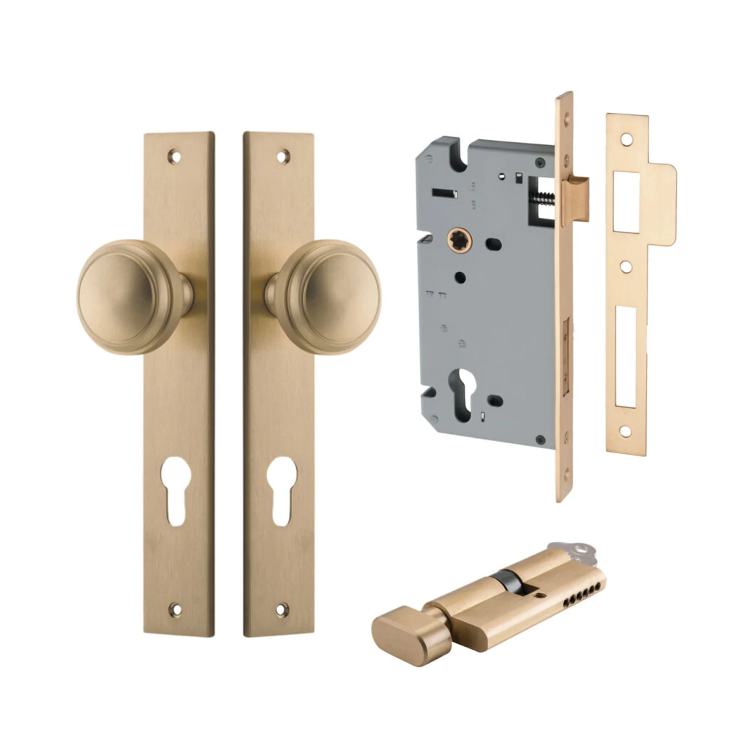 Iver Paddington Door Knob on Rectangular Backplate Entrance Kit Key/Thumb - Image 5
