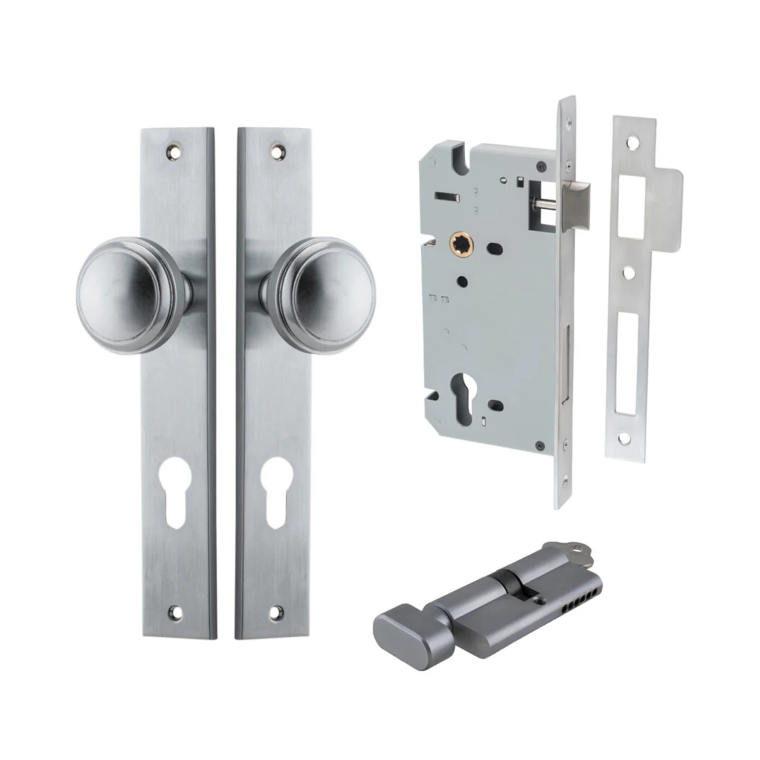 Iver Paddington Door Knob on Rectangular Backplate Entrance Kit Key/Thumb - Image 6