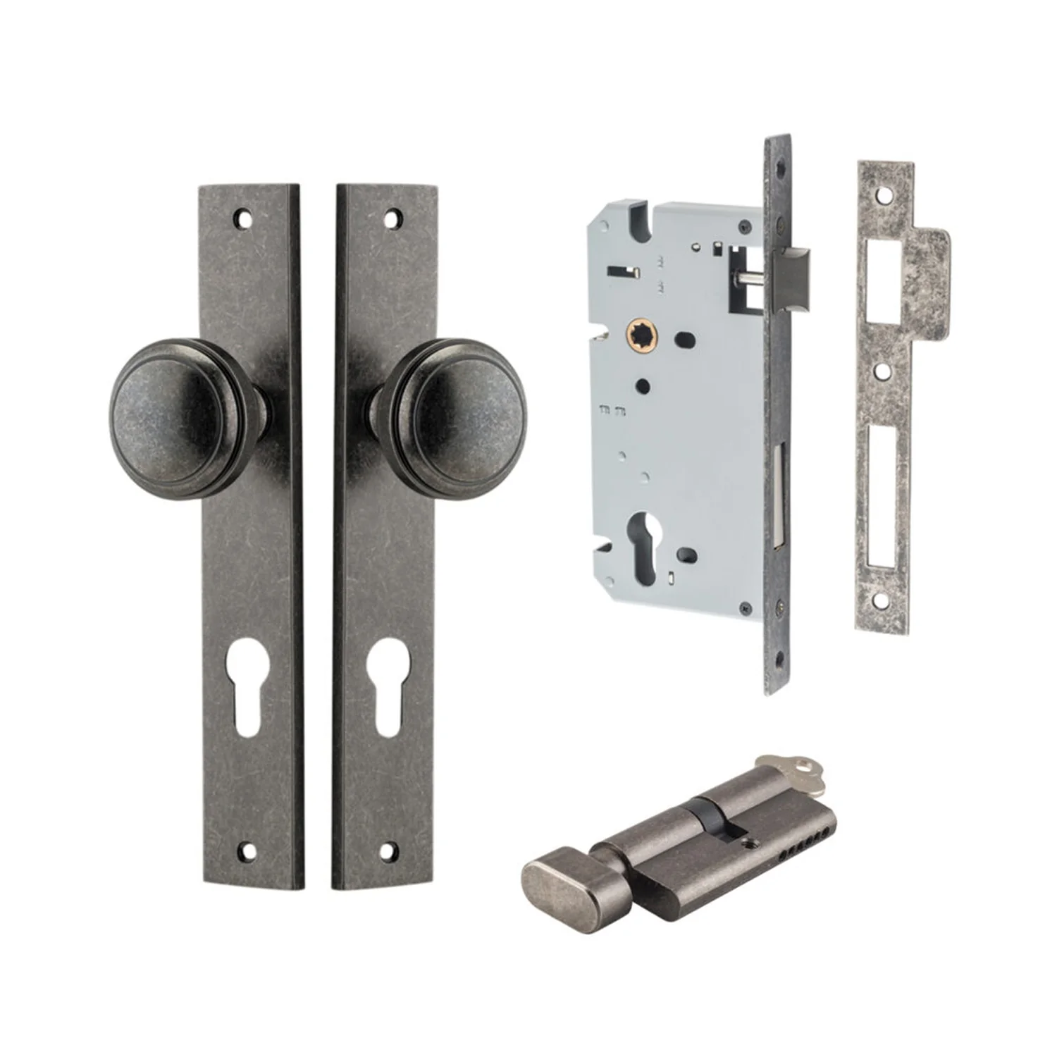 Iver Paddington Door Knob on Rectangular Backplate Entrance Kit Key/Thumb - Image 7