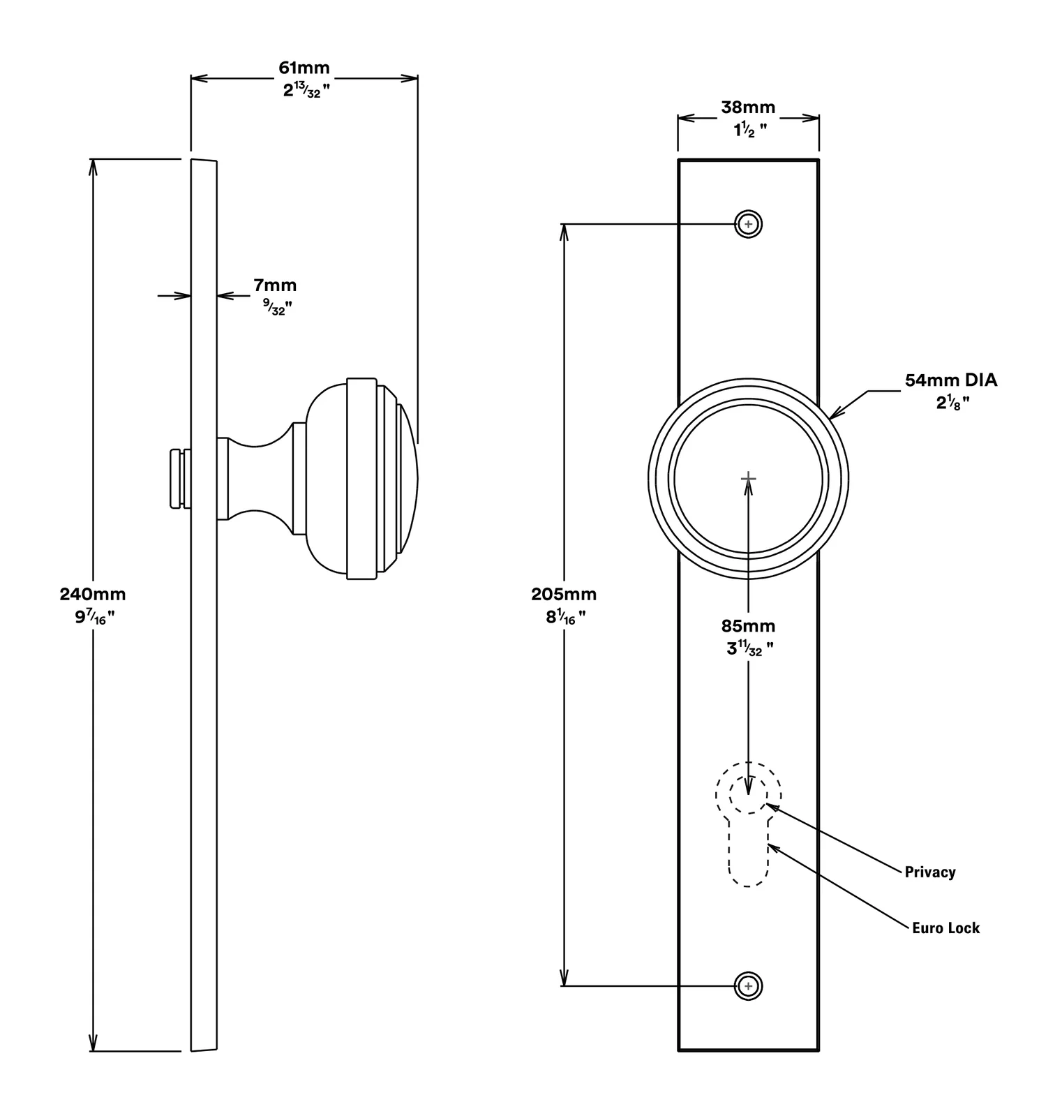 Iver Paddington Door Knob on Rectangular Backplate Passage Kit - Available in Various Finishes - Image 2