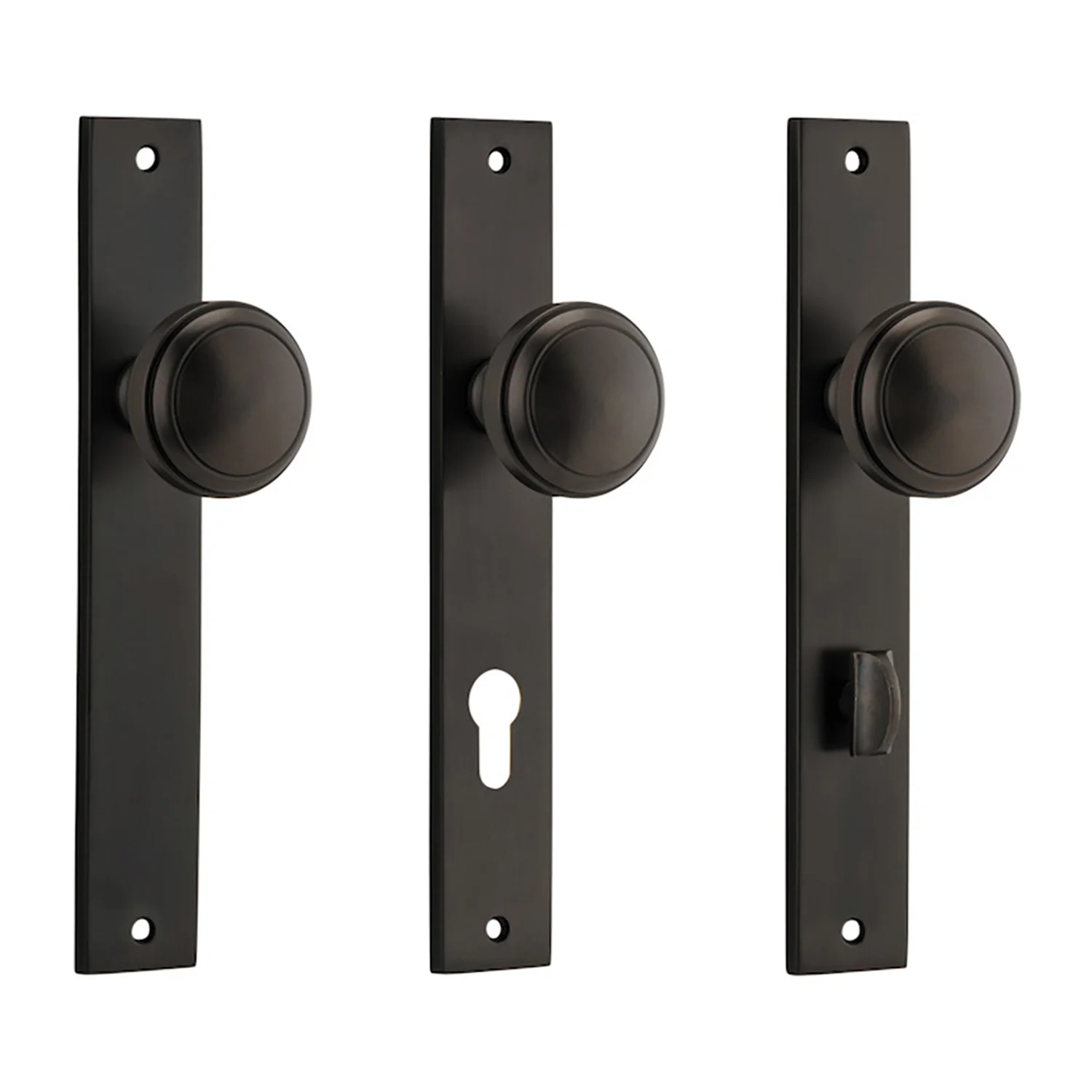 Iver Paddington Door Knob on Rectangular Backplate Signature Brass