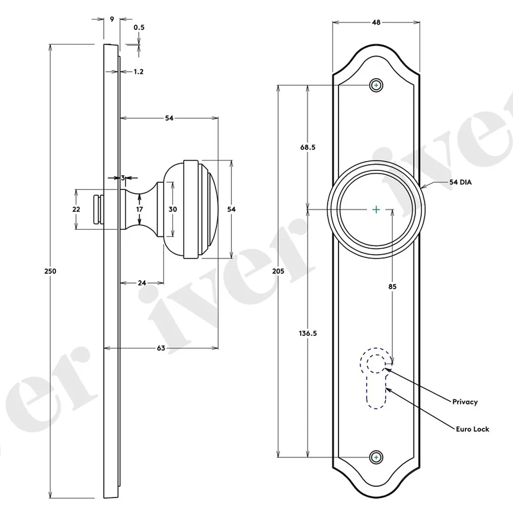 Iver Paddington Door Knob on Shouldered Backplate Signature Brass - Image 3