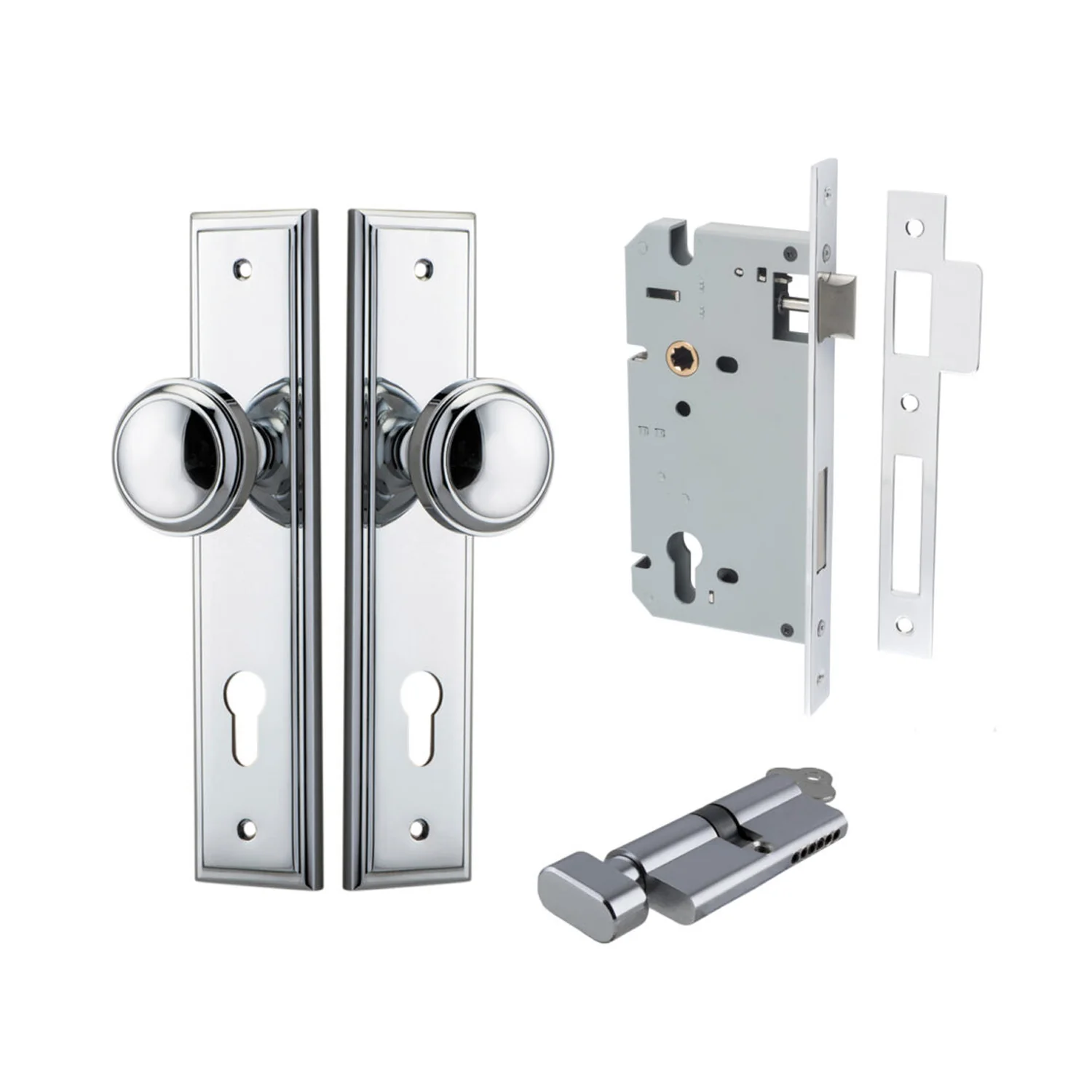 Iver Paddington Door Knob on Stepped Backplate Entrance Kit Key/Thumb - Image 10