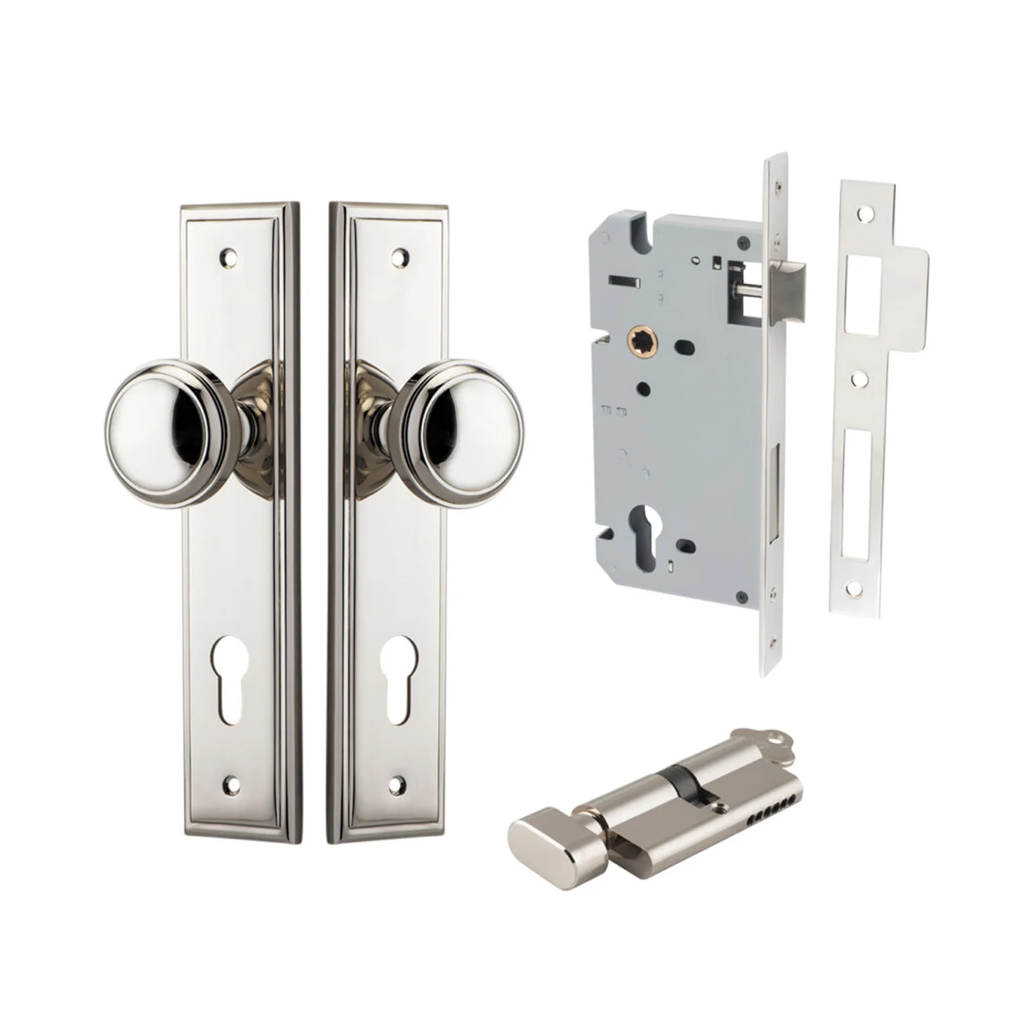 Iver Paddington Door Knob on Stepped Backplate Entrance Kit Key/Thumb - Image 11