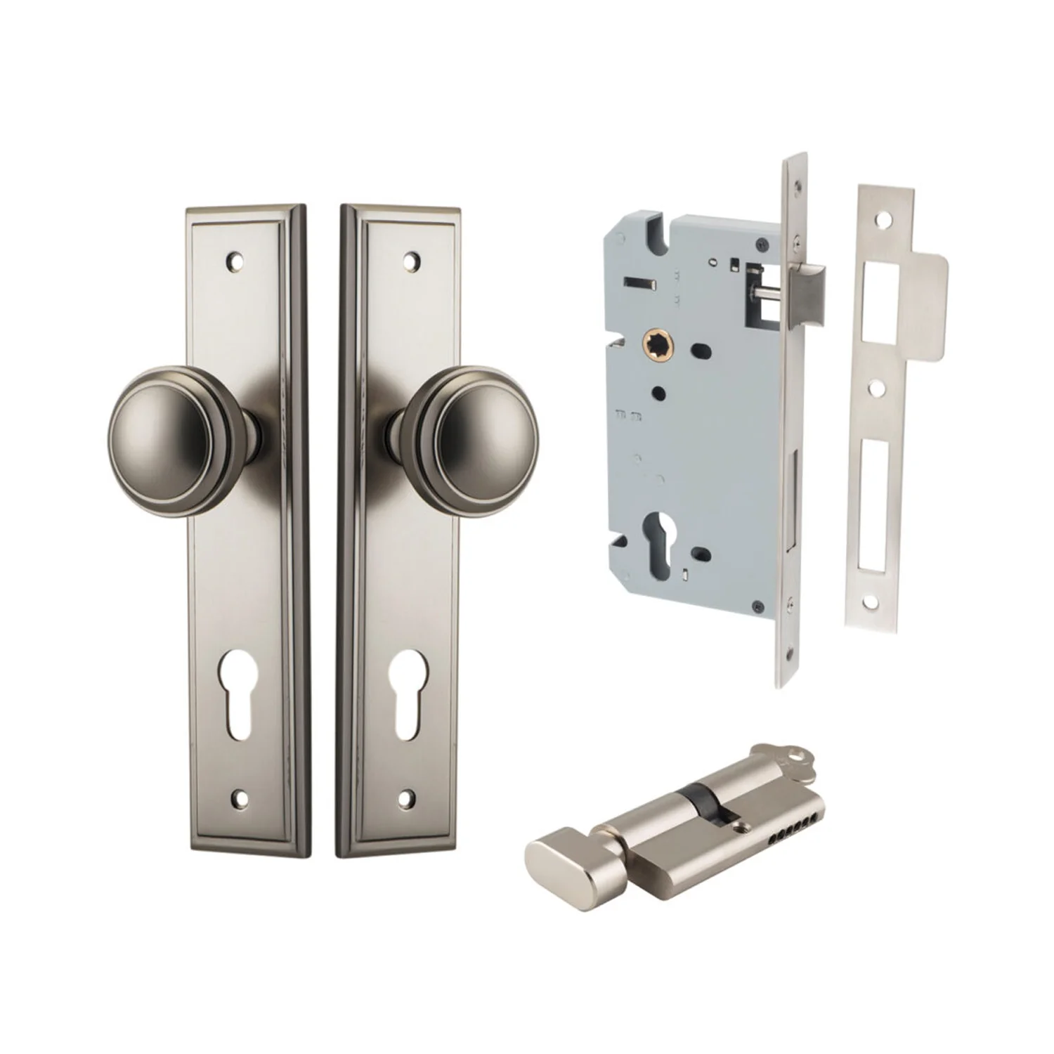 Iver Paddington Door Knob on Stepped Backplate Entrance Kit Key/Thumb - Image 12