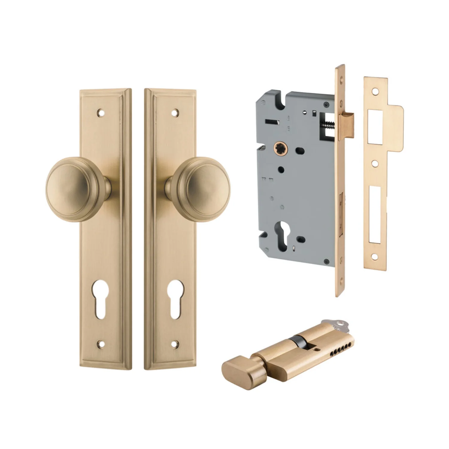 Iver Paddington Door Knob on Stepped Backplate Entrance Kit Key/Thumb - Image 5