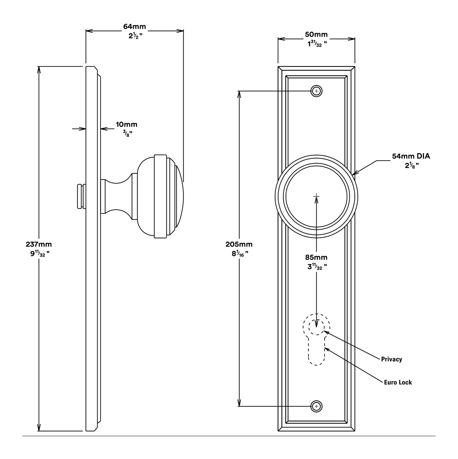 Iver Paddington Door Knob on Stepped Backplate Passage Kit - Available in Various Finishes - Image 2