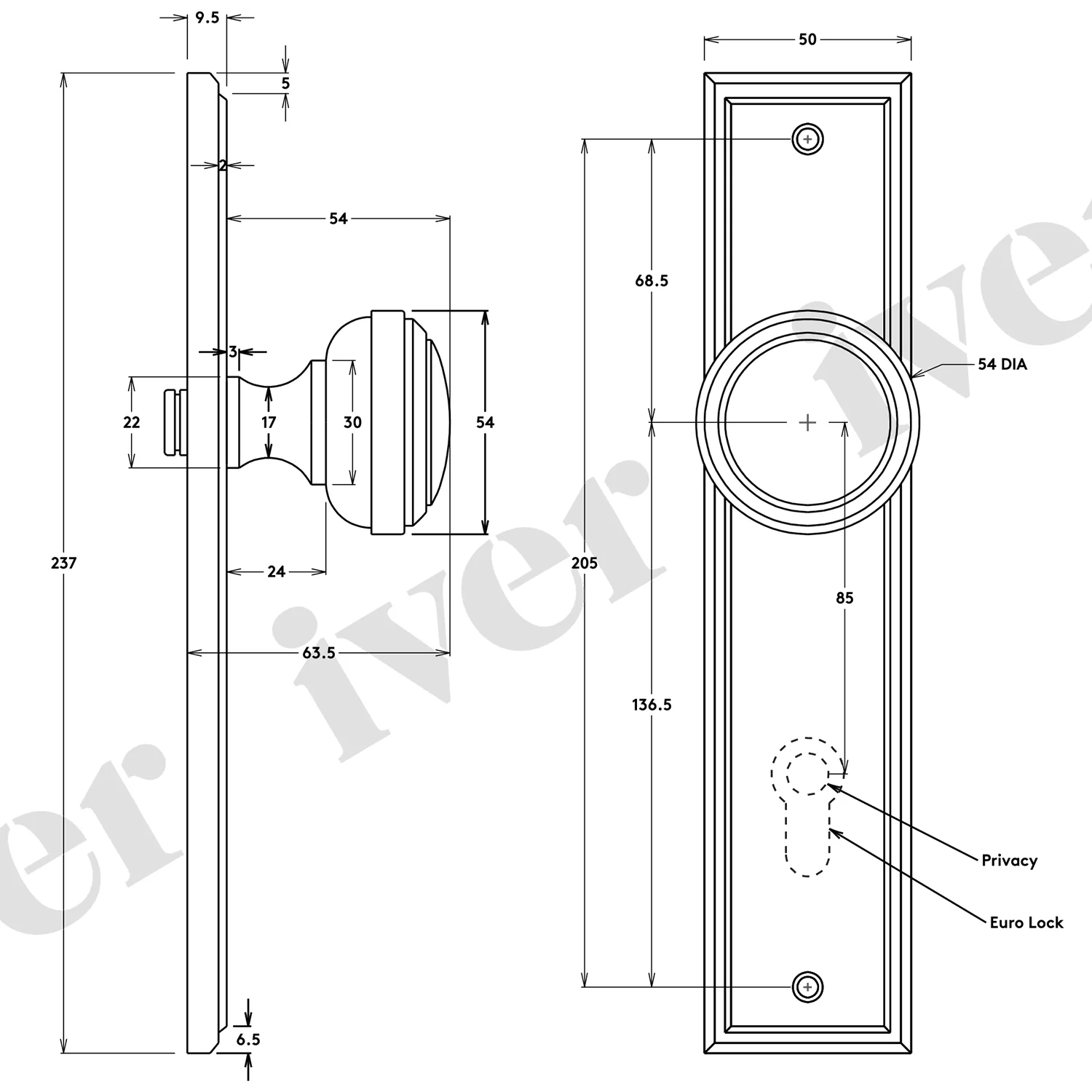 Iver Paddington Door Knob on Stepped Backplate Matt Black - Image 4