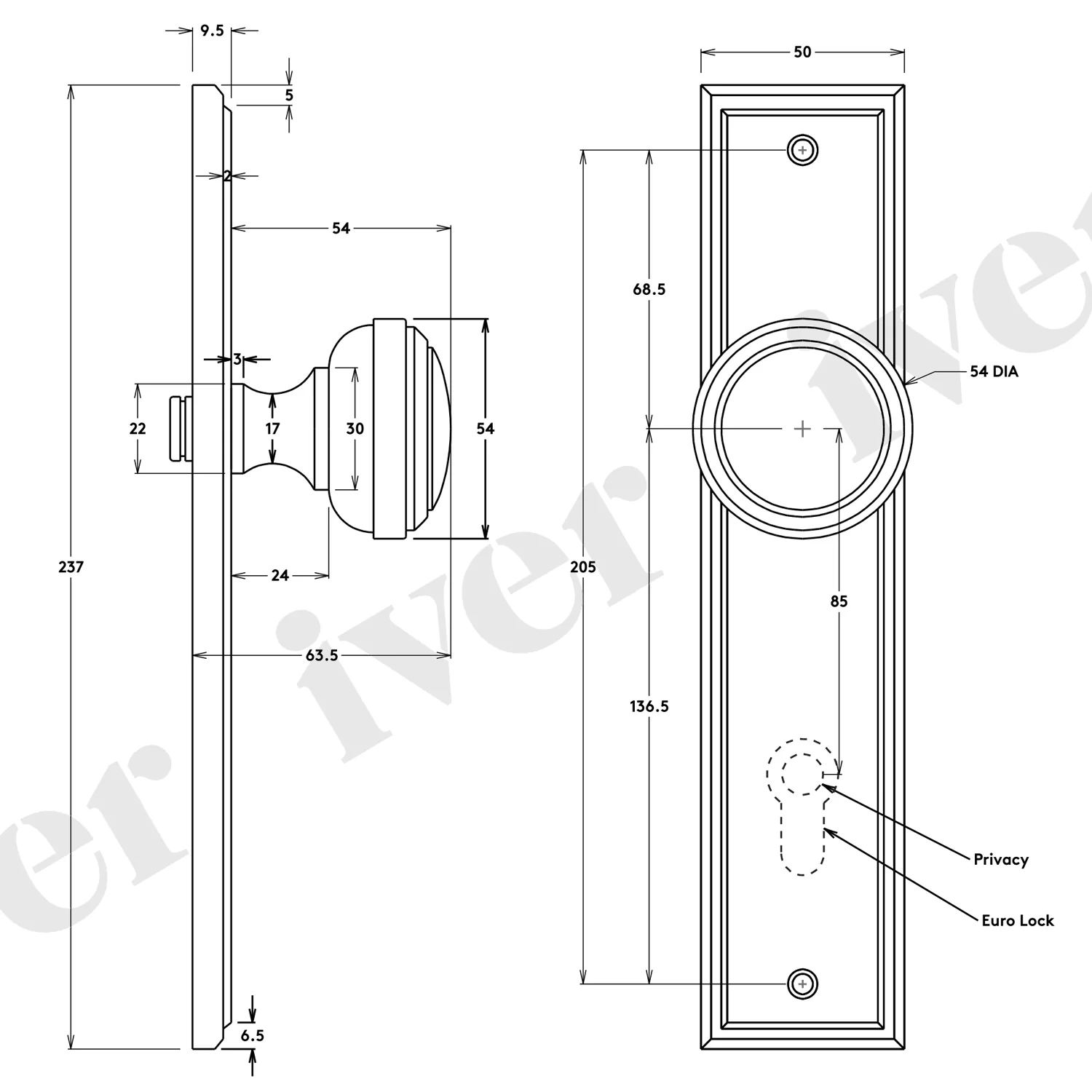 Iver Paddington Door Knob on Stepped Backplate Polished Nickel - Image 3