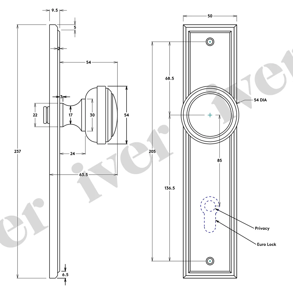 Iver Paddington Door Knob Stepped on Backplate Satin Nickel - Image 3