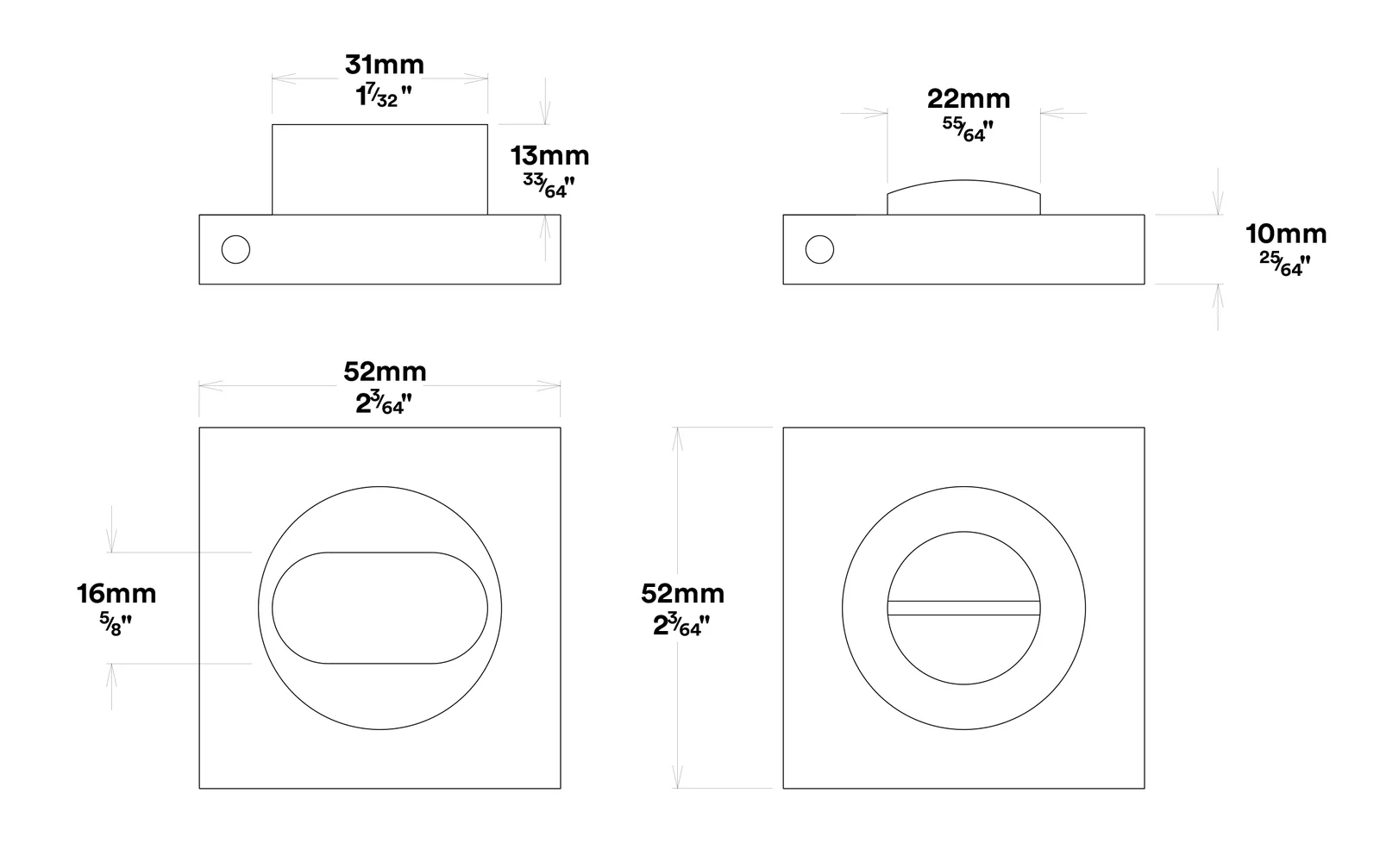 Iver Privacy Turn Square Concealed Fix - Available in Various Finishes - Image 3