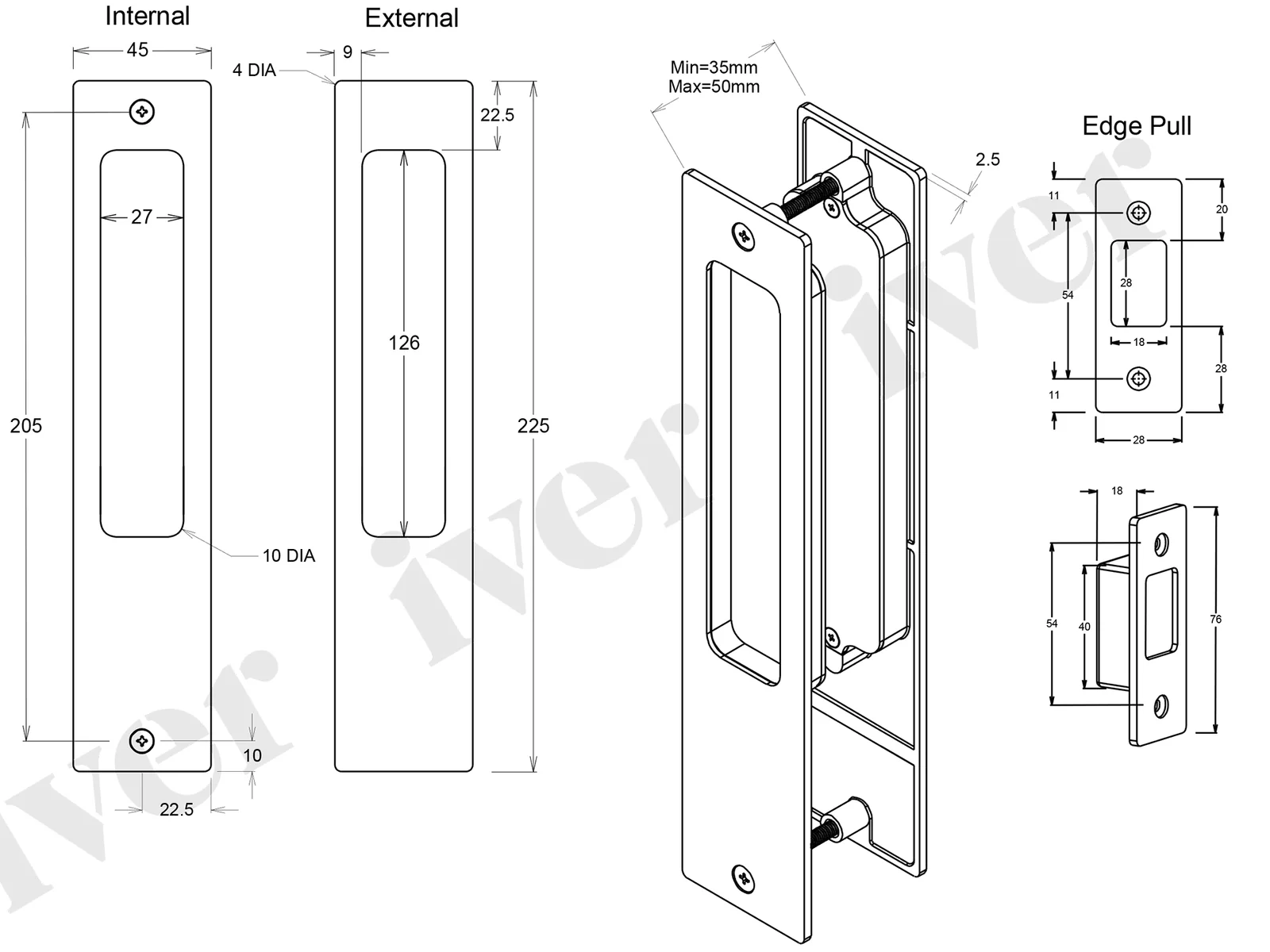 Iver Rectangular Flush Pull - Available in Various Functions and Styles - Image 4