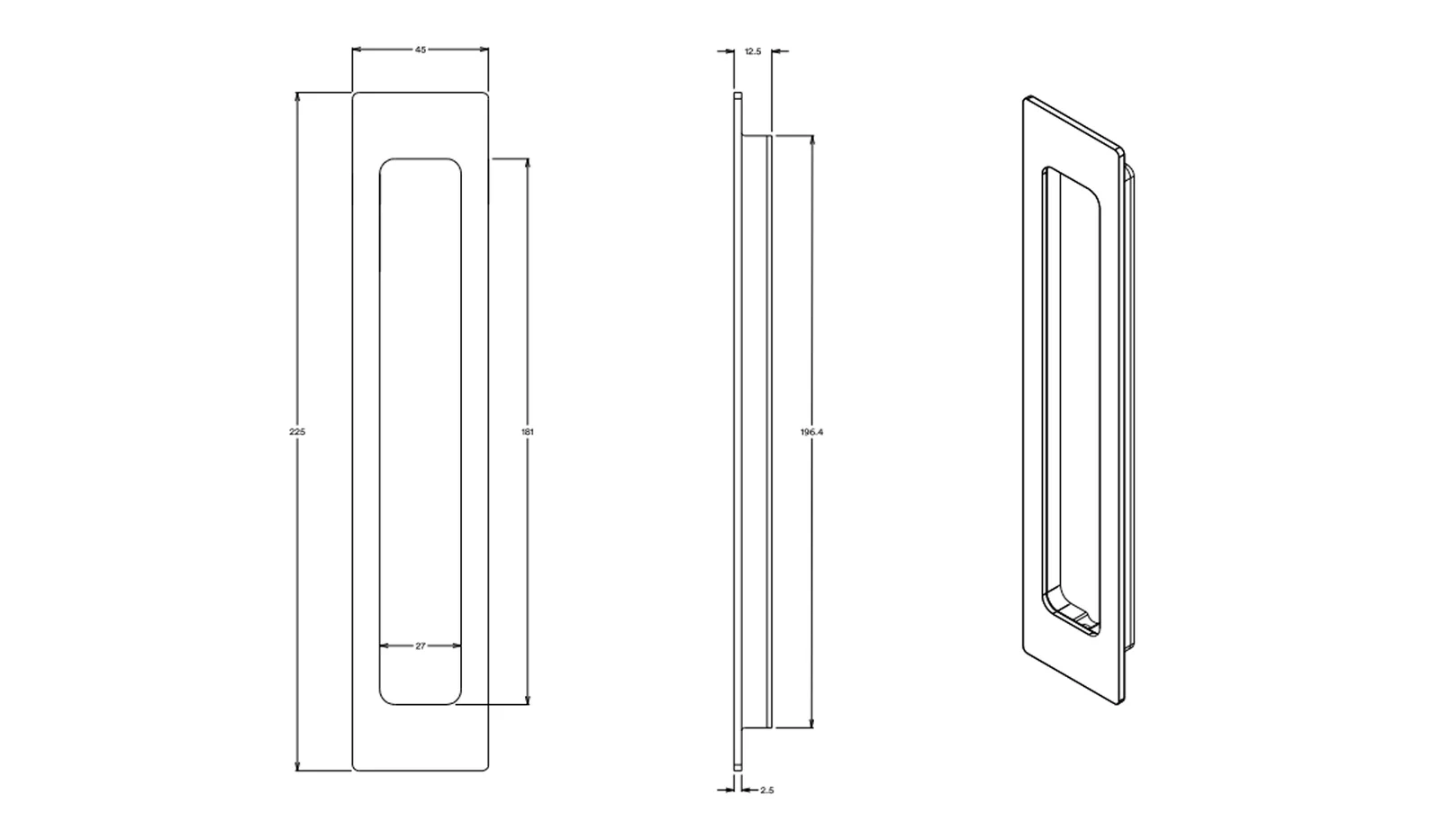 Iver Rectangular Flush Pull Concealed Fix - Available in Various Finishes - Image 2