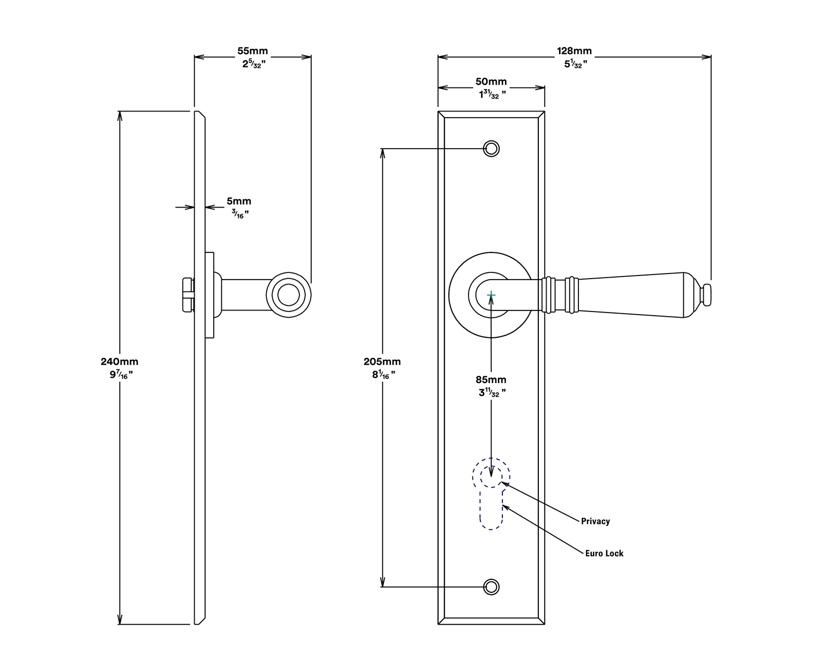 Iver Sarlat Door Lever Handle on Chamfered Backplate Passage Kit - Available in Various Finishes - Image 2