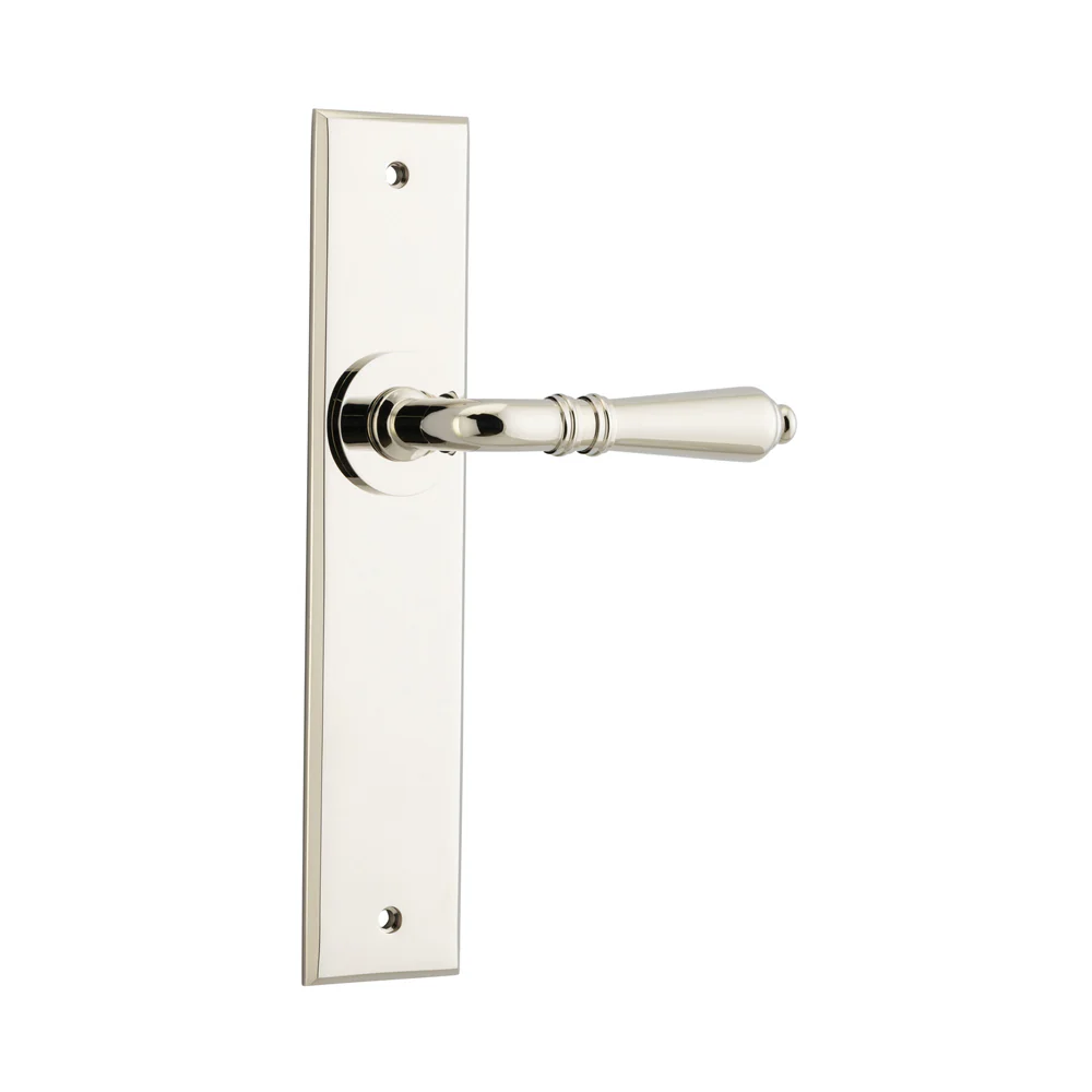 Iver Sarlat Door Lever Handle on Chamfered Backplate Polished Nickel - Image 3