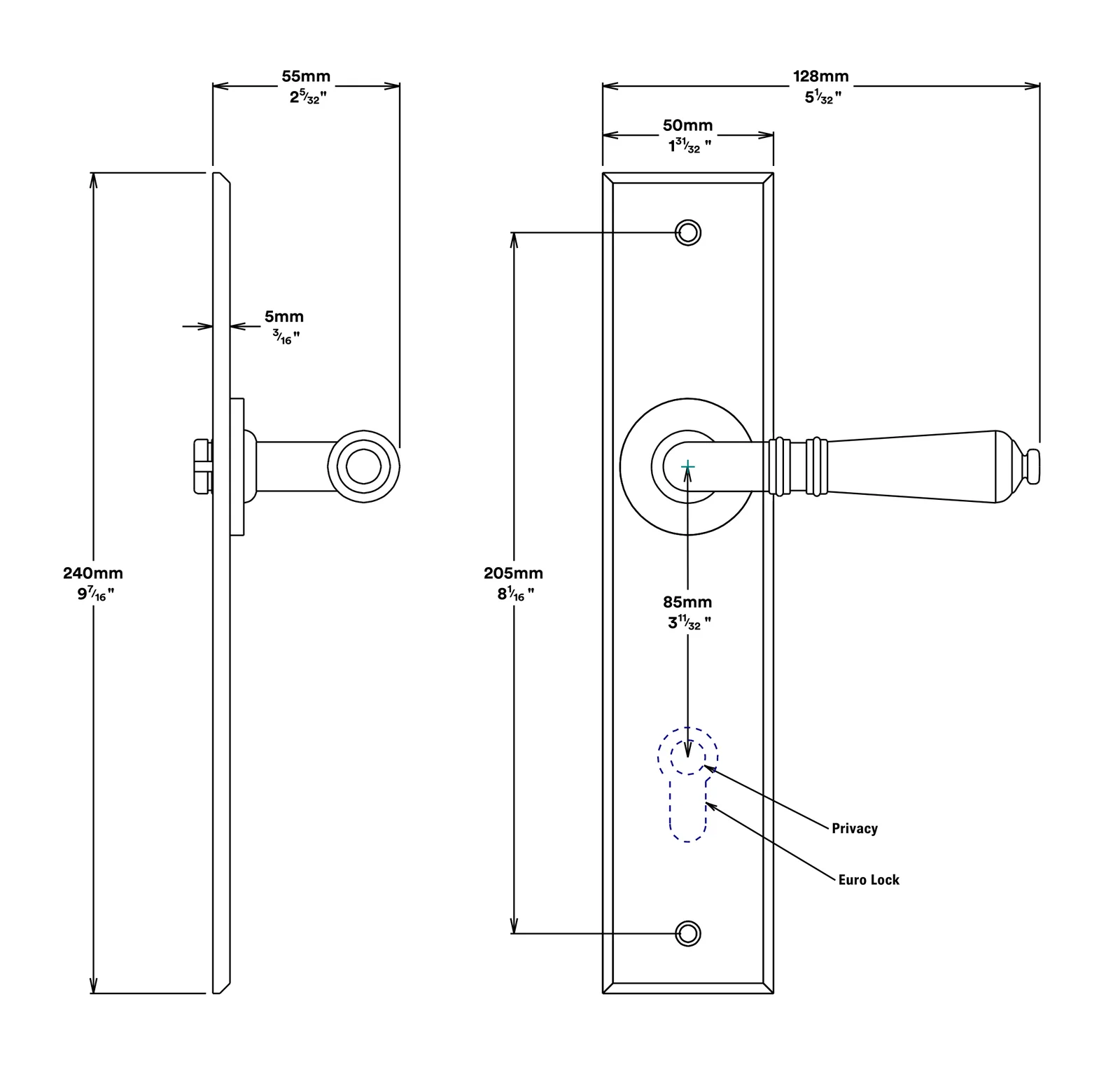 Iver Sarlat Door Lever Handle on Chamfered Backplate Privacy Kit - Available in Various Finishes - Image 2