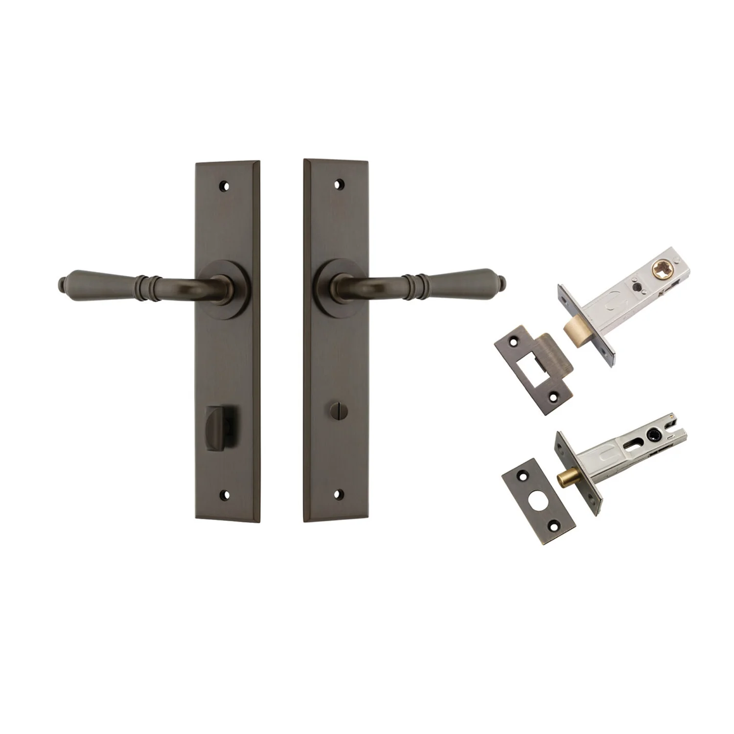 Iver Sarlat Door Lever Handle on Chamfered Backplate Privacy Kit - Available in Various Finishes - Image 7