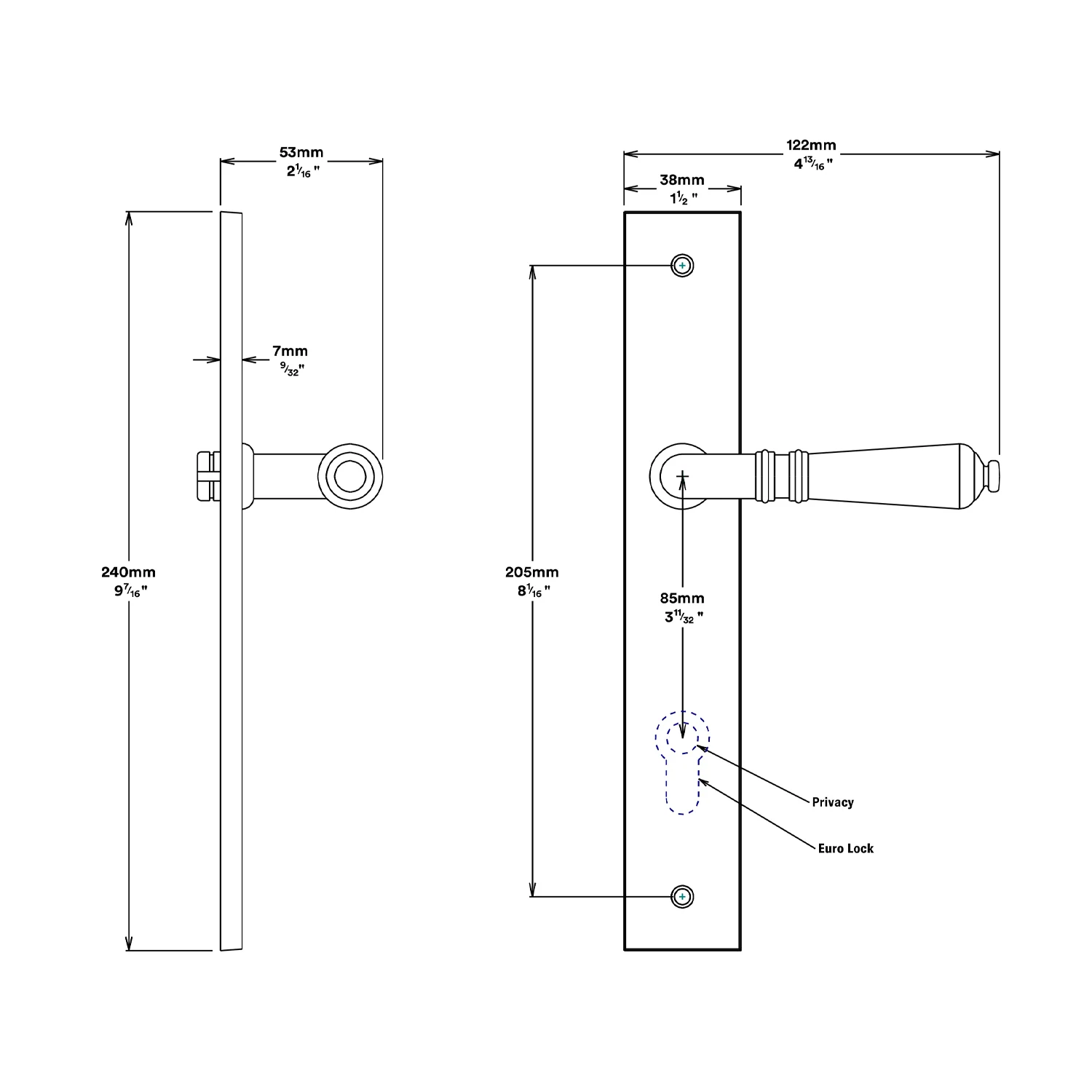 Iver Sarlat Door Lever Handle on Rectangular Backplate Entrance Kit Key/Key - Image 3