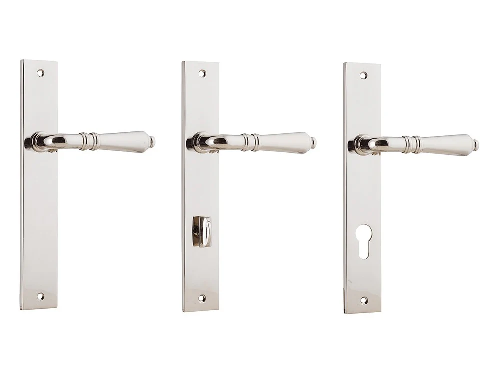 Iver Sarlat Door Lever Handle on Rectangular Backplate Polished Nickel