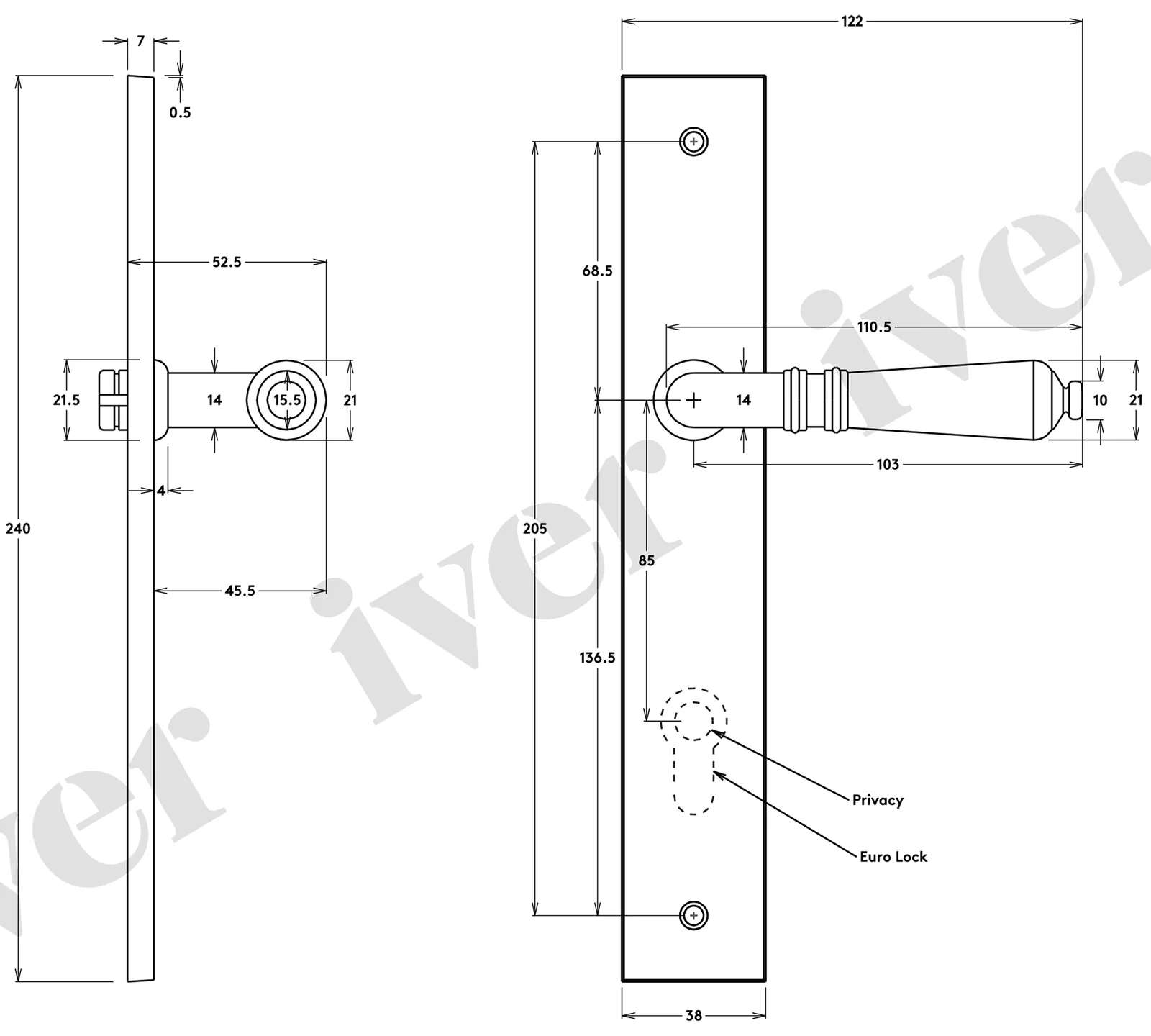 Iver Sarlat Door Lever Handle on Rectangular Backplate Signature Brass - Image 3