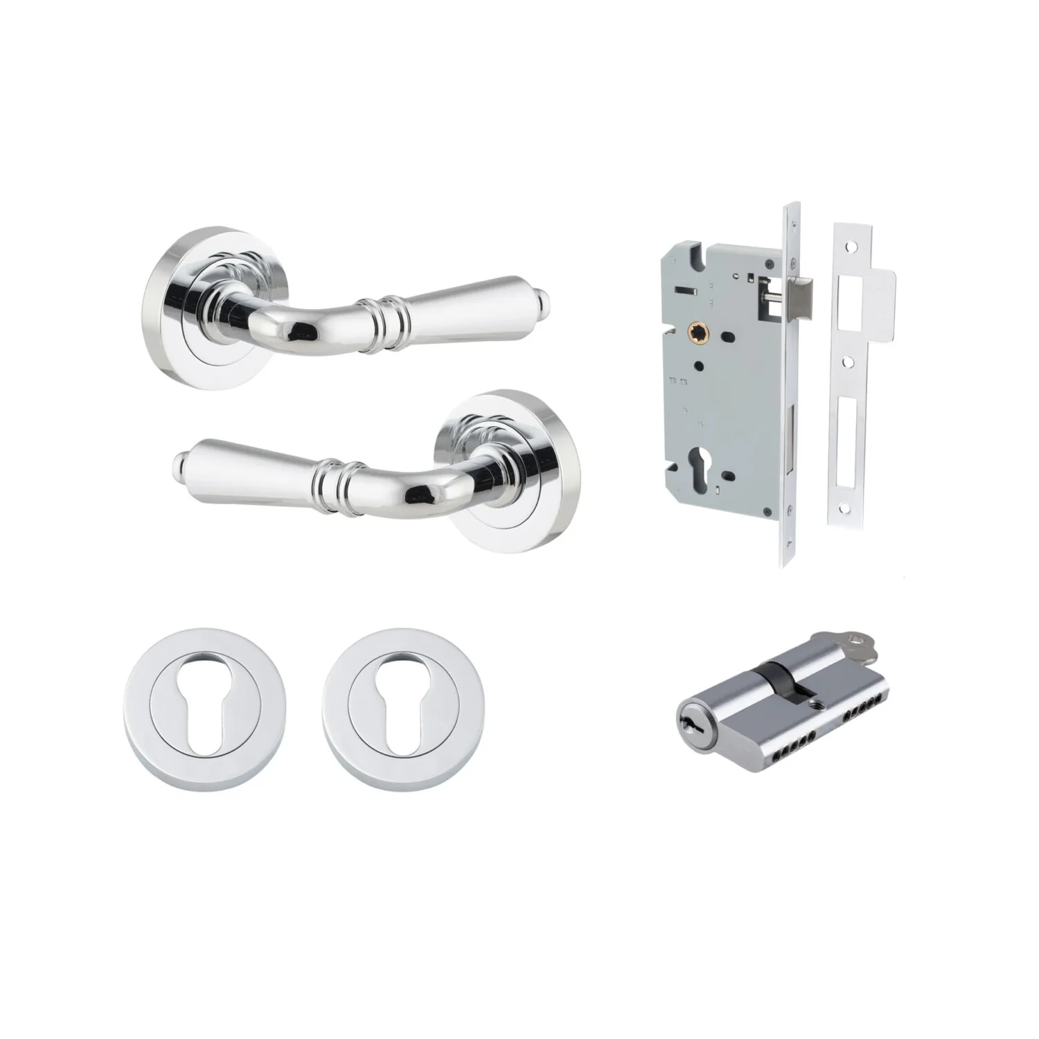 Iver Sarlat Door Lever Handle on Round Rose Entrance Kit Key/Key - Available in Various Finishes - Image 12