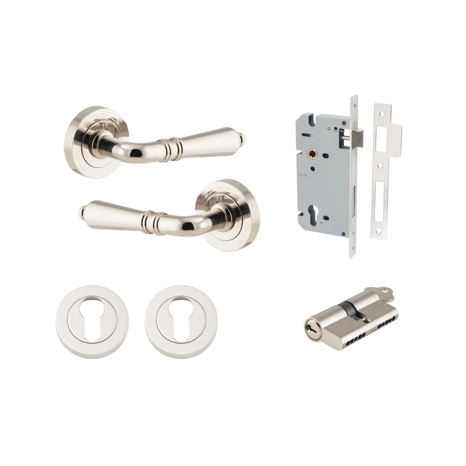 Iver Sarlat Door Lever Handle on Round Rose Entrance Kit Key/Key - Available in Various Finishes - Image 13