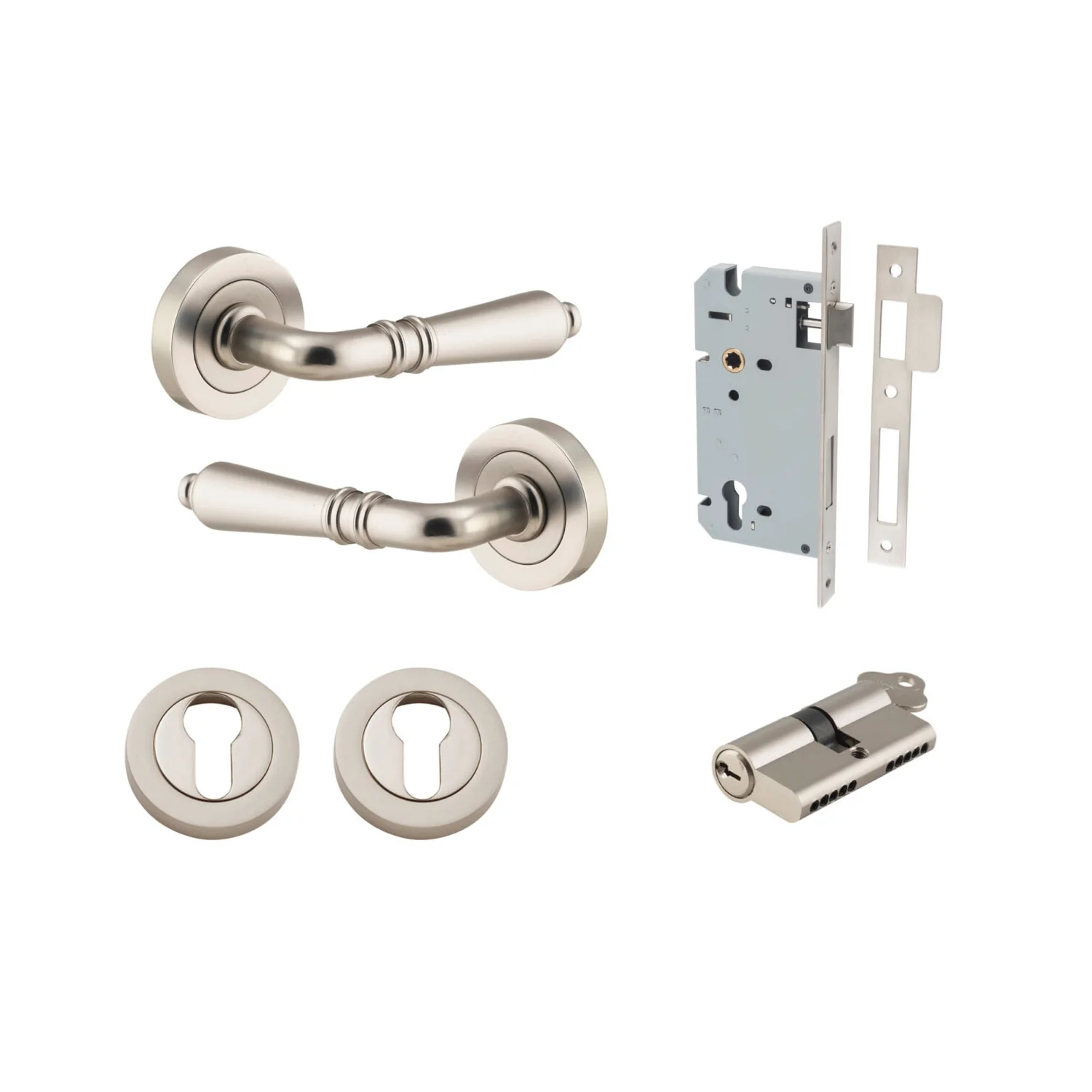 Iver Sarlat Door Lever Handle on Round Rose Entrance Kit Key/Key - Available in Various Finishes - Image 14