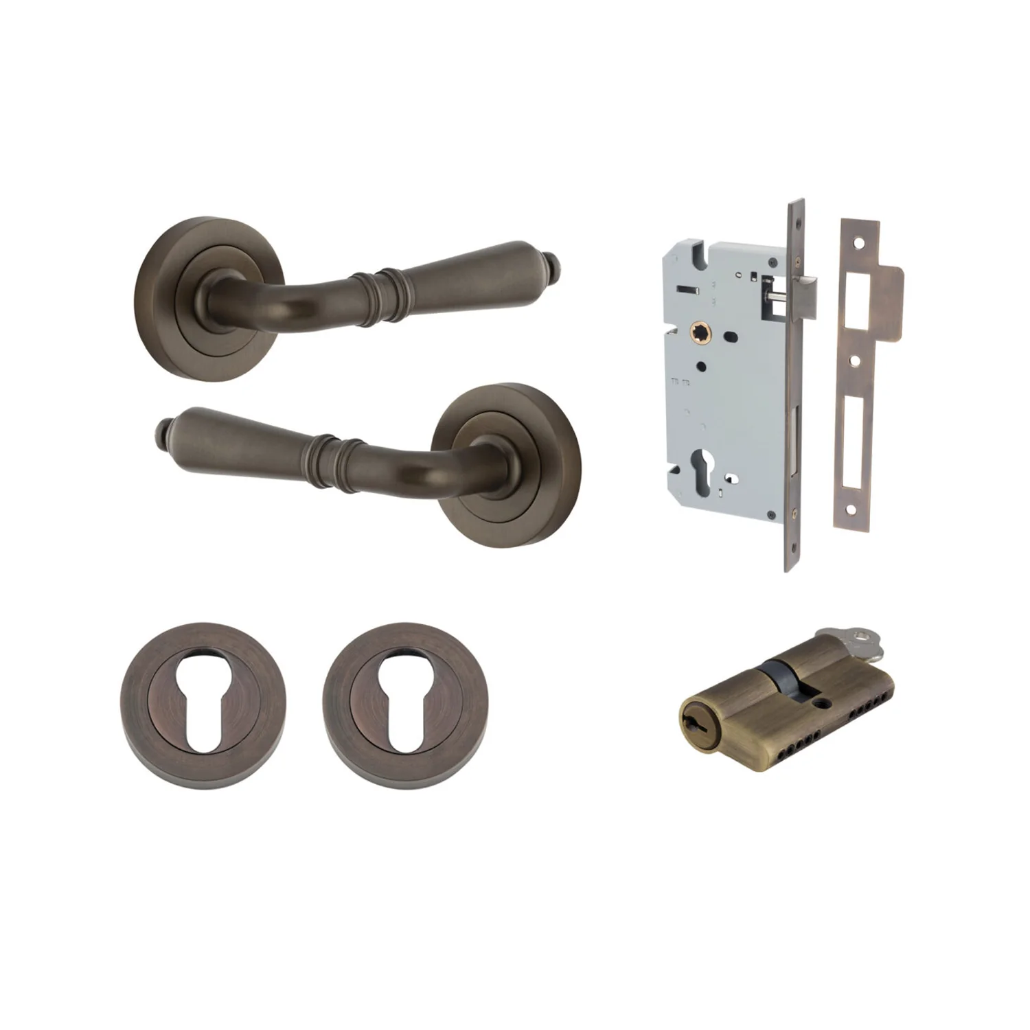 Iver Sarlat Door Lever Handle on Round Rose Entrance Kit Key/Key - Available in Various Finishes - Image 15
