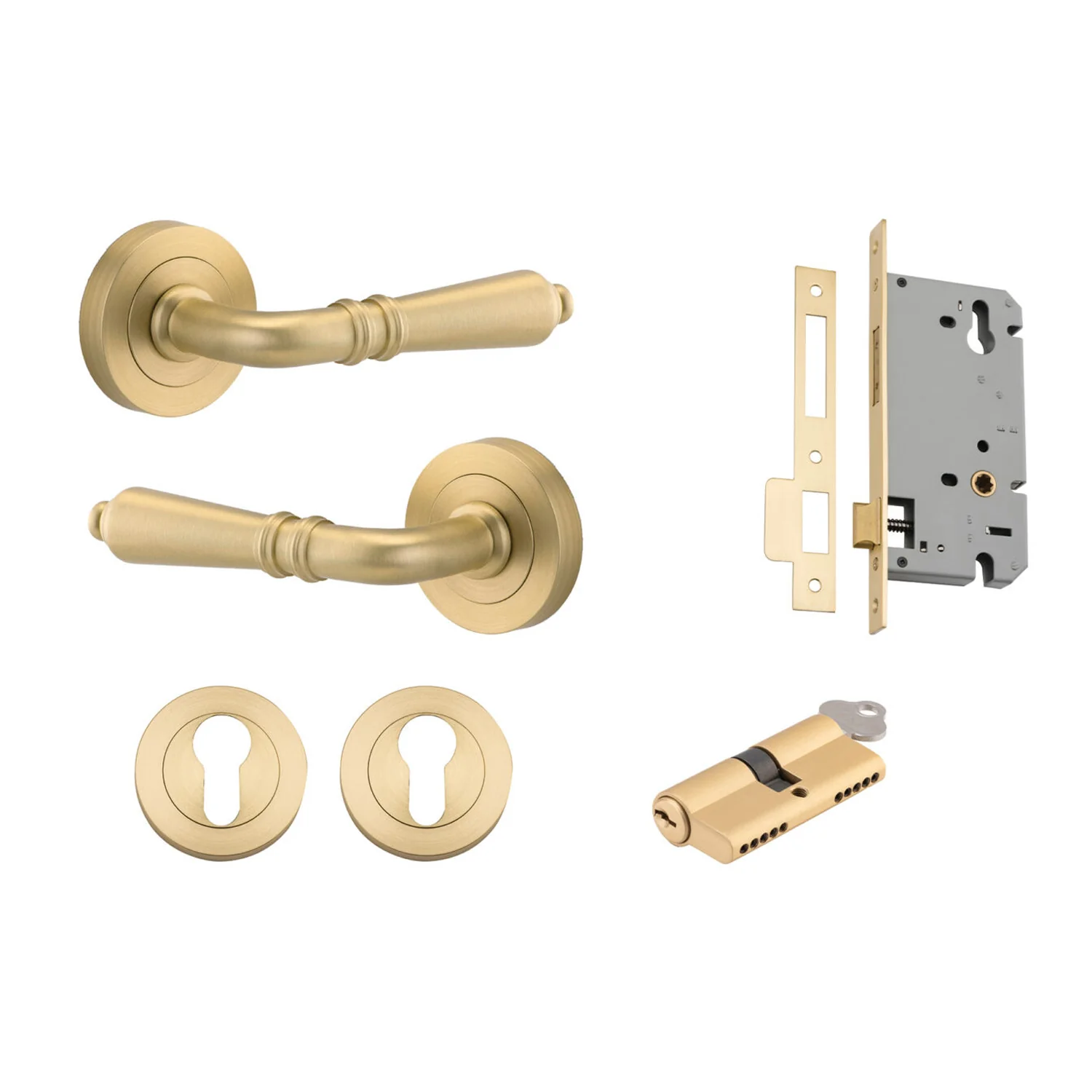 Iver Sarlat Door Lever Handle on Round Rose Entrance Kit Key/Key - Available in Various Finishes - Image 16