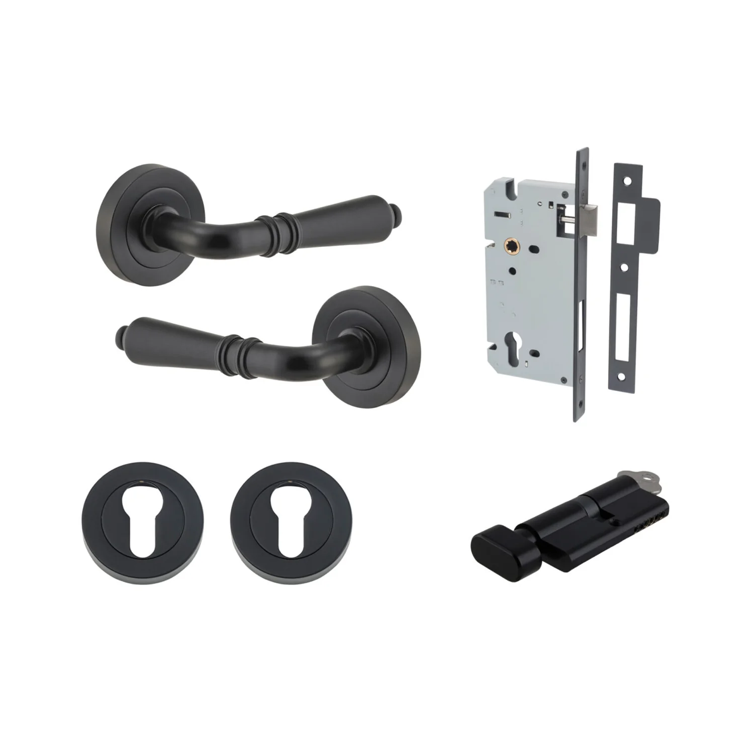 Iver Sarlat Door Lever Handle on Round Rose Entrance Kit Key/Thumb - Available in Various Finishes - Image 10