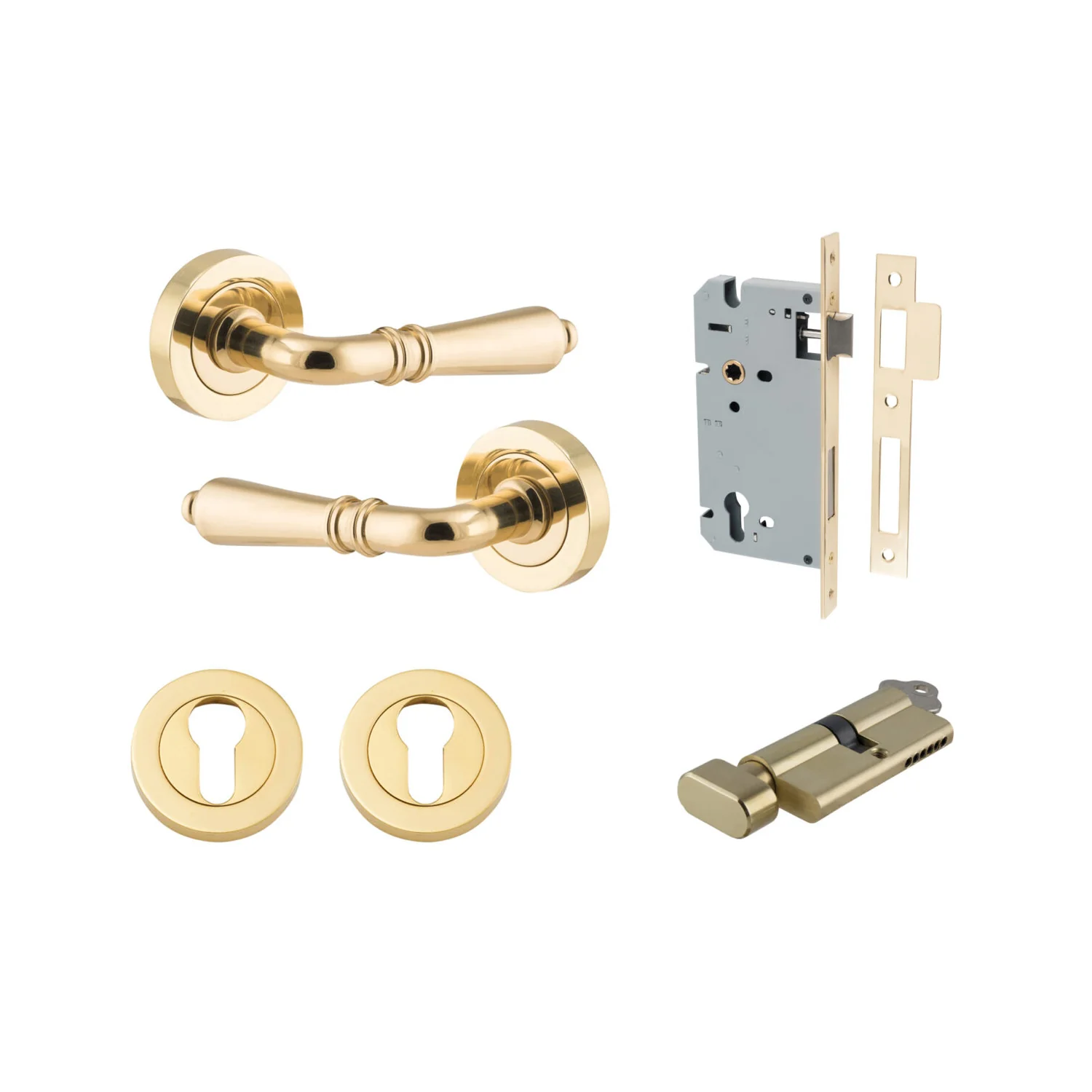 Iver Sarlat Door Lever Handle on Round Rose Entrance Kit Key/Thumb - Available in Various Finishes - Image 11