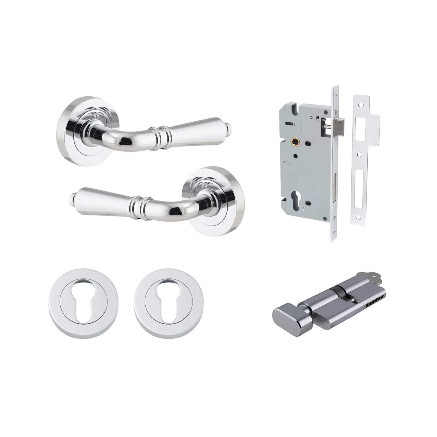 Iver Sarlat Door Lever Handle on Round Rose Entrance Kit Key/Thumb - Available in Various Finishes - Image 12
