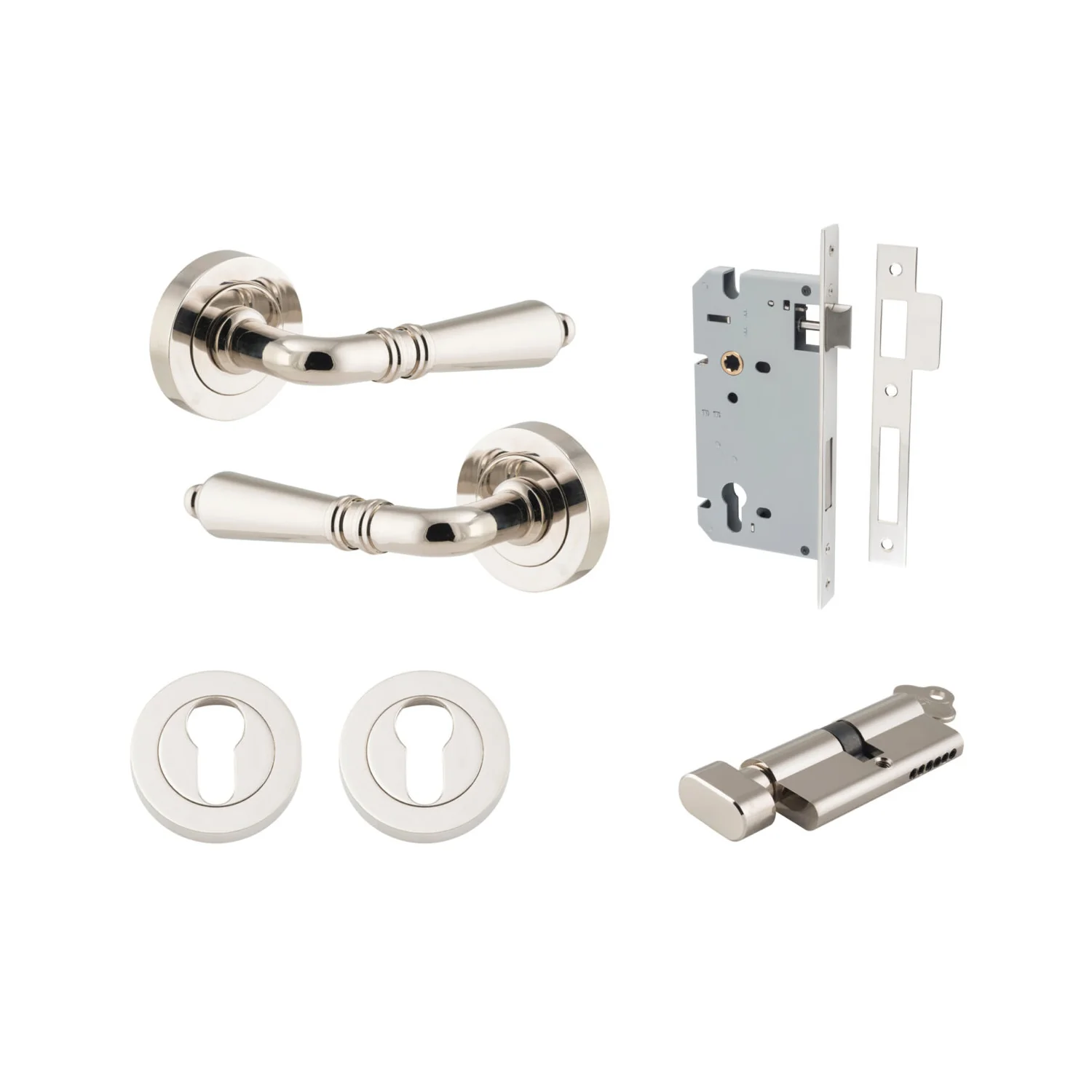 Iver Sarlat Door Lever Handle on Round Rose Entrance Kit Key/Thumb - Available in Various Finishes - Image 13